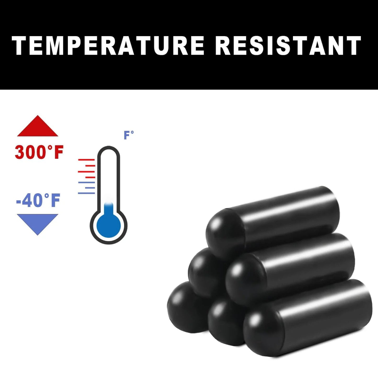 Close-up of 108 Piece Rubber Vacuum Cap Set With Assorted Plugs For Carburetor Manifold And Automotive Hoses End Caps 300°F to -40°F.