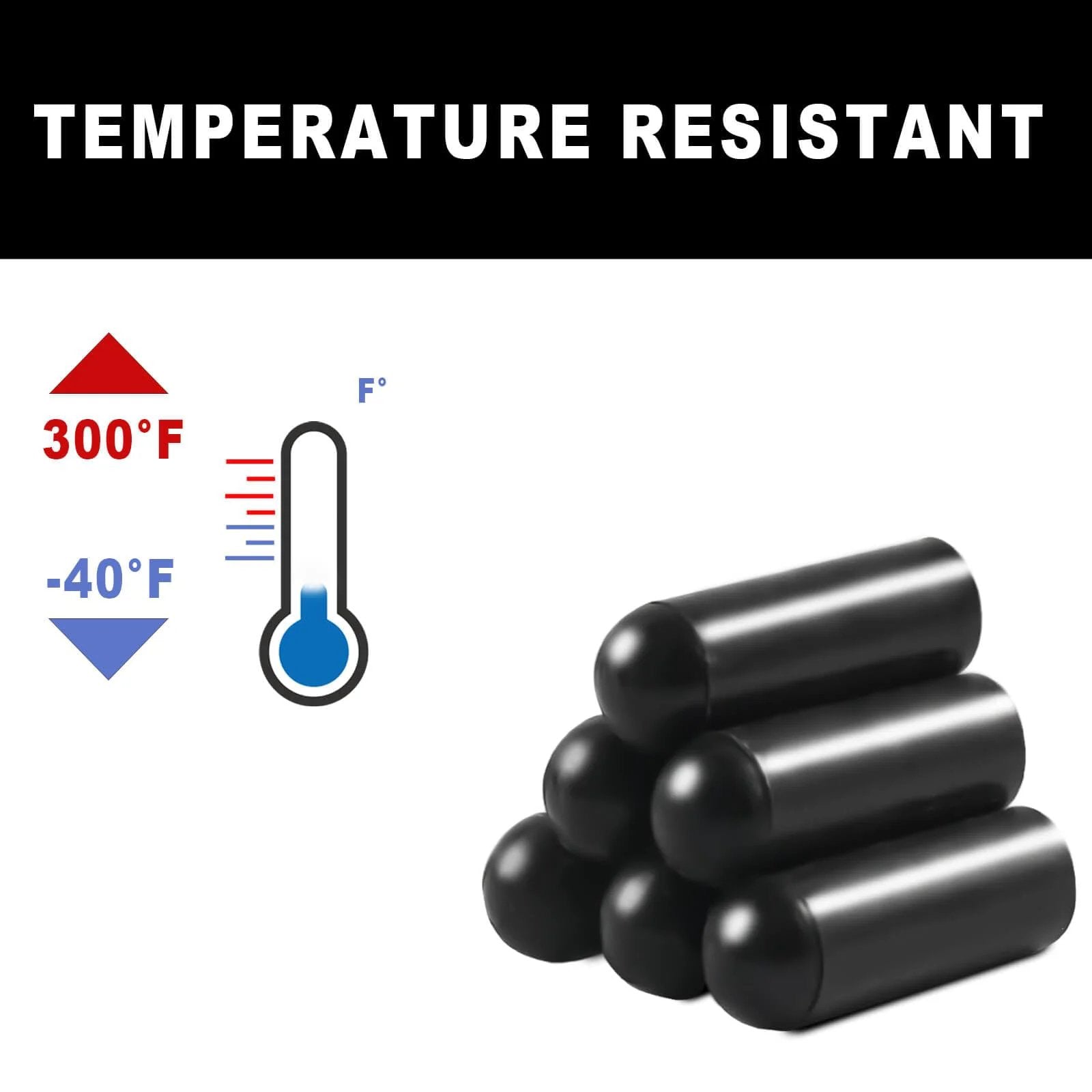Close-up of 108 Piece Rubber Vacuum Cap Set With Assorted Plugs For Carburetor Manifold And Automotive Hoses End Caps 300°F to -40°F.