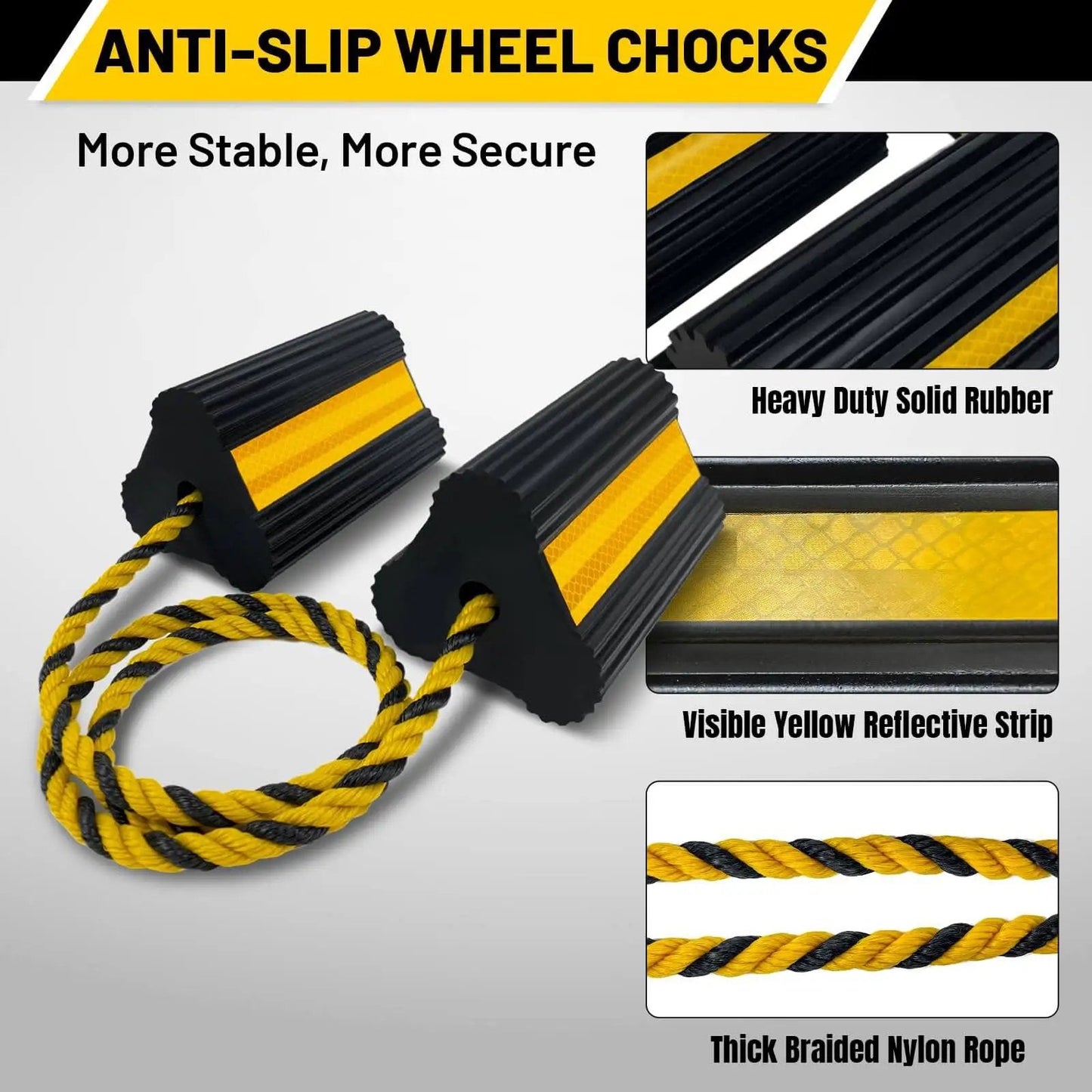 Heavy Duty Rubber Wheel Chocks Four Pack With Rope For RV Trailer Camper Truck Car Aircraft Anti Roll Traction Blocks