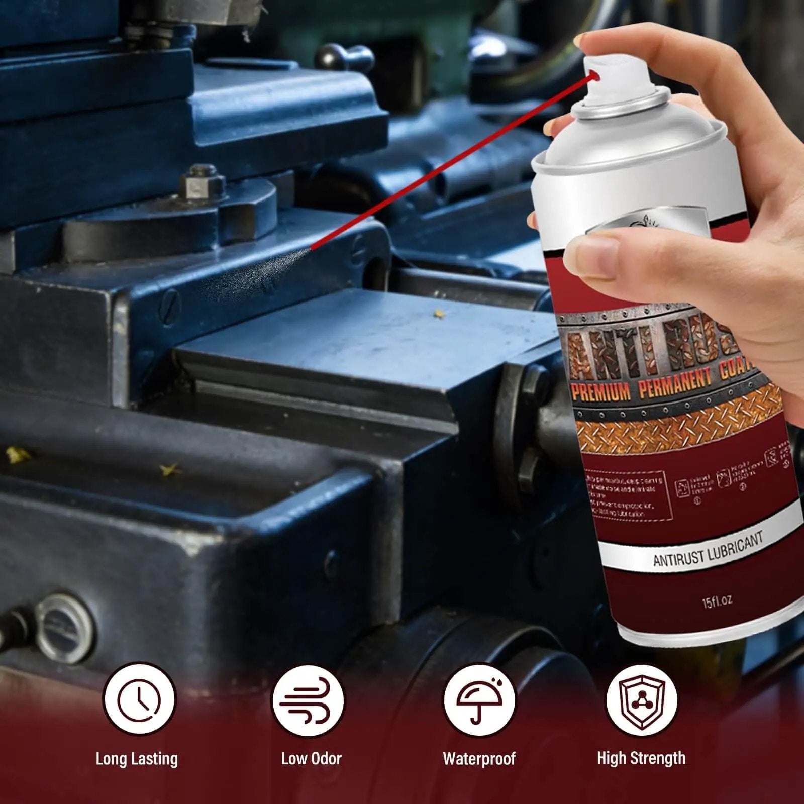 Applying Rust Proof Lubricant Spray For Quiet Door Hinges Windows And Garage Doors With Extension Straw 30 Ounce Two Bottle Pack to metal machinery