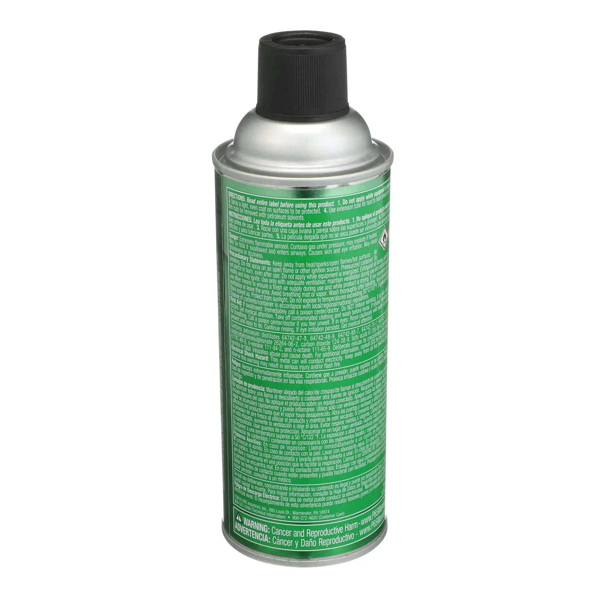 Back view of Long Lasting Rust Prevention Aerosol Lubricant For Indoor Use SP 350 Corrosion Inhibitor By CRC 10 Oz can with green label