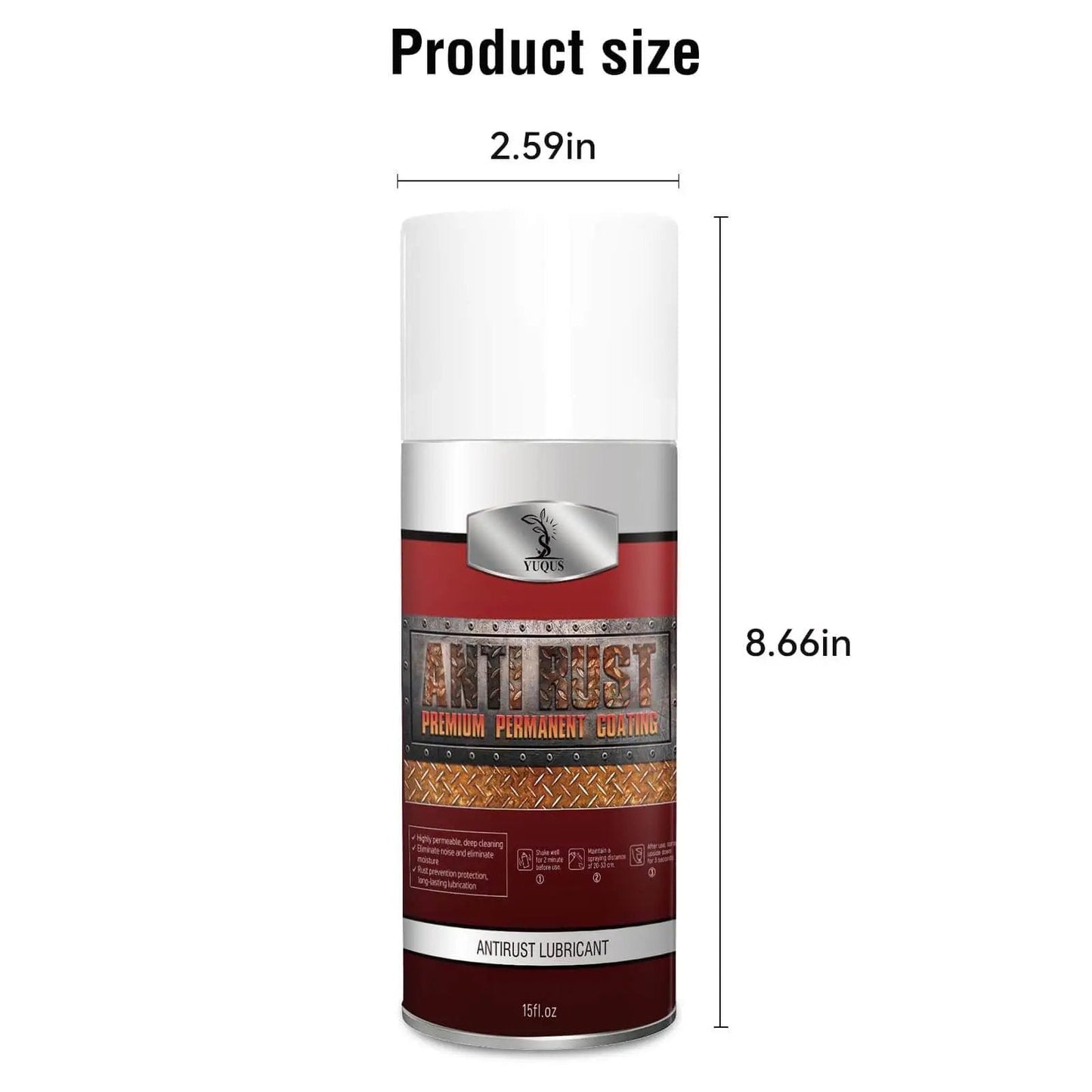 Single can of Rust Proof Lubricant Spray For Quiet Door Hinges Windows And Garage Doors, 8.66 inches tall, focus on label size.