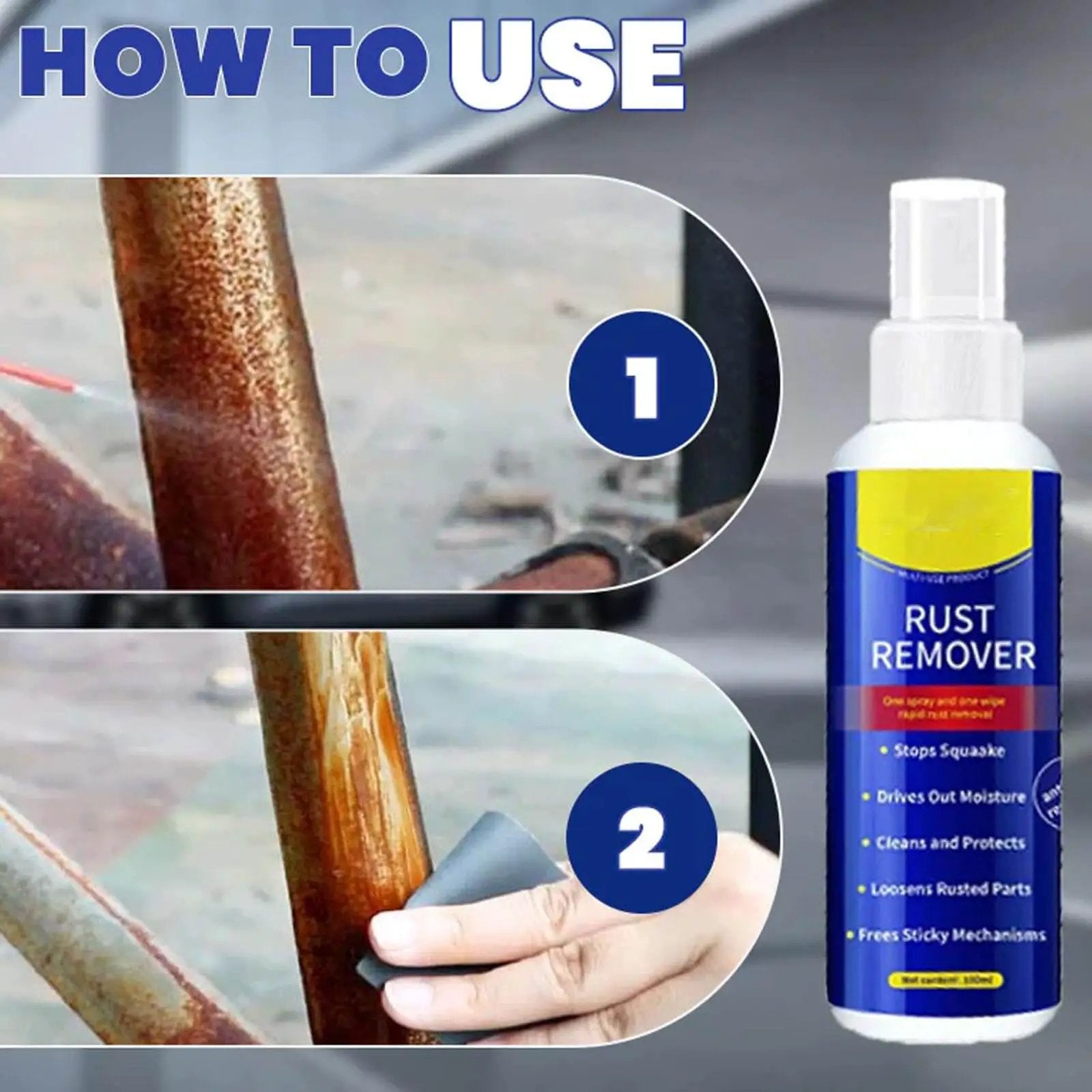Anti Rust Remover And Lubricant Spray Set For Metal Surfaces Three Pack Fast Acting Rust Removal demonstration and usage steps