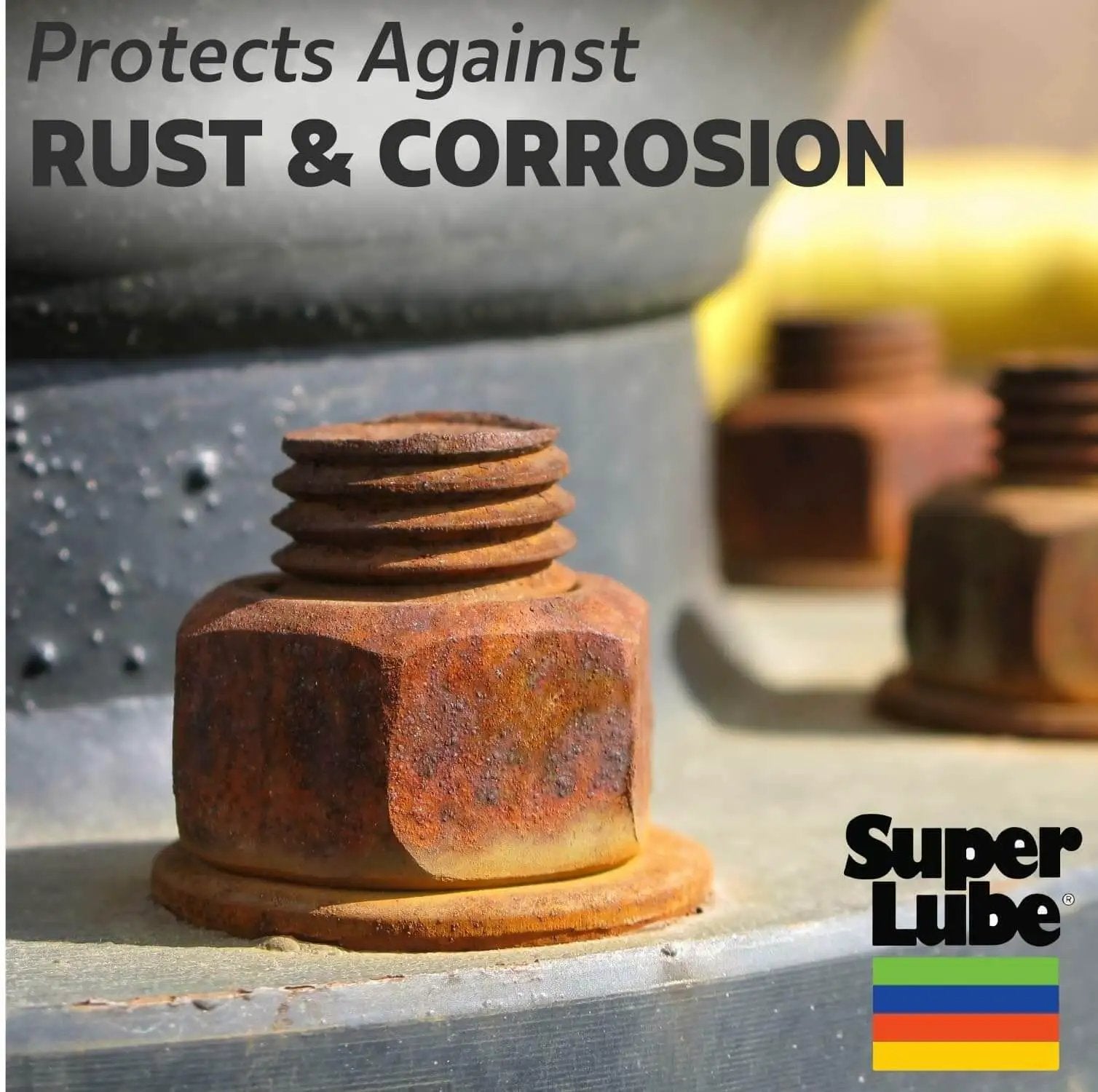 Close-up of rusted bolts demonstrating effectiveness of Pro Grade Pneumatic Tool Lubricant For Air Tools by Super Lube