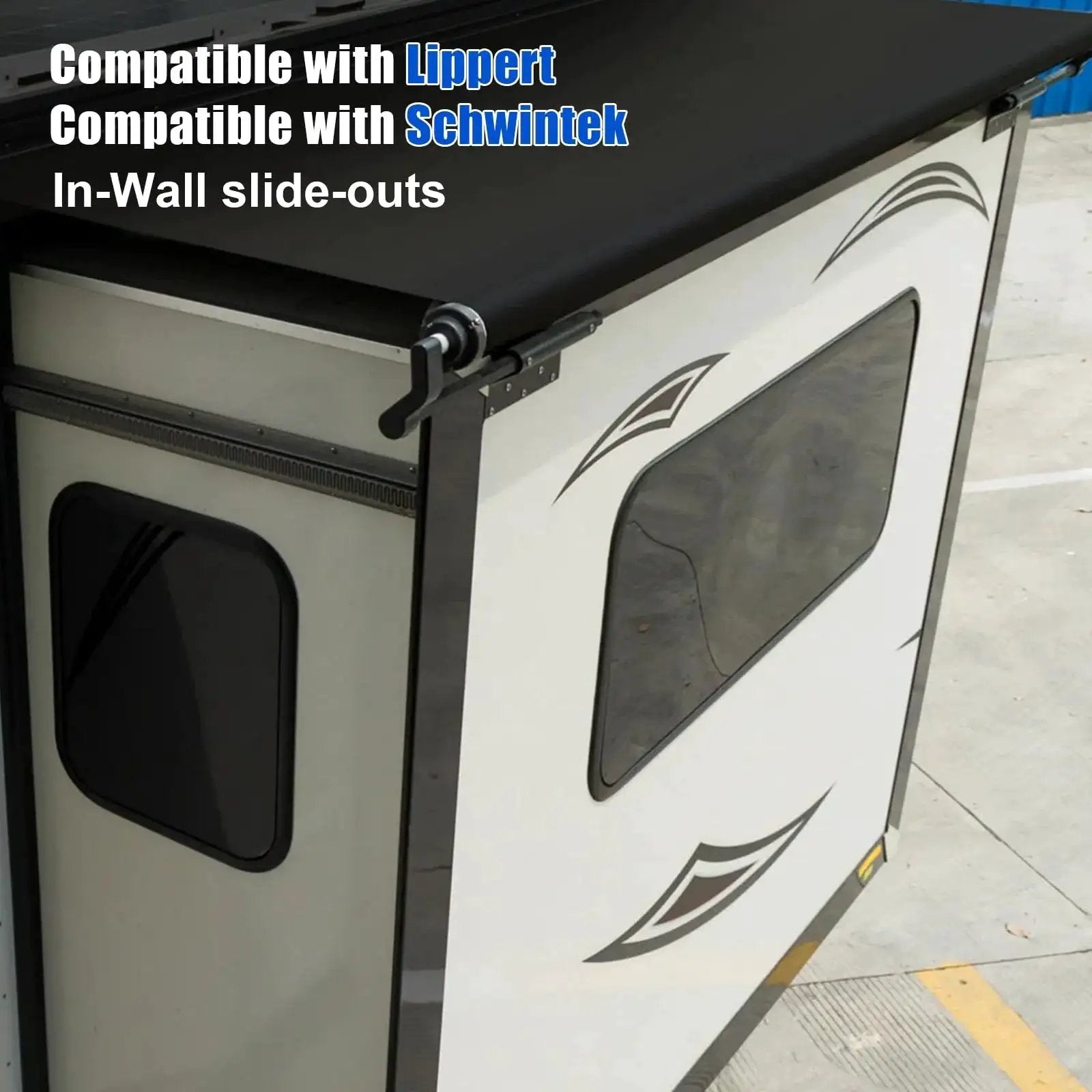 RV Schwintek Bearing Block Kit for In Wall Slide Outs installed on RV slide-out with window and sleek design.