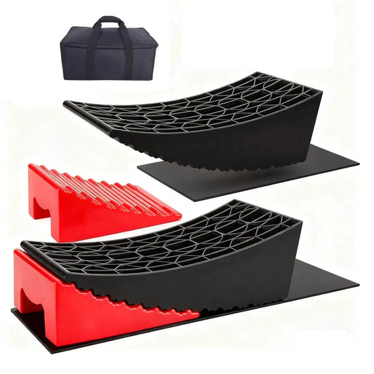 RV Leveling Blocks Ramp Kit 2 Pack Heavy Duty Camper Leveler Chocks Kit With 35,000 Lbs Capacity displayed with carry bag