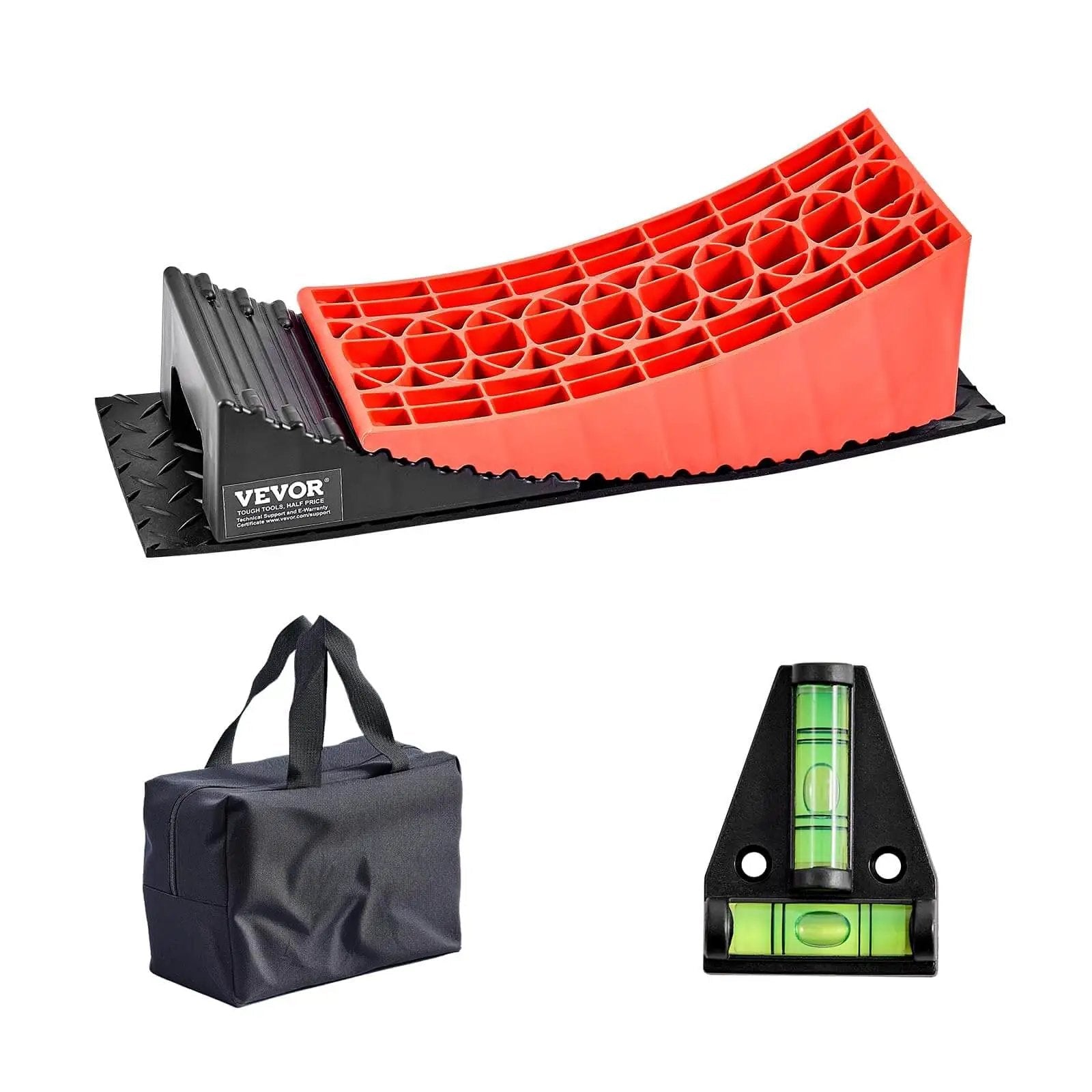 Heavy Duty RV Leveling Blocks Set For Campers And Trailers 2 Pack Up To 8818.5 Lbs Support 4 Inch Max Height Curved Design With Anti Slip Mat Carrying Bag And Wheel Chocks Dual Axle Ready Stable On Uneven Ground