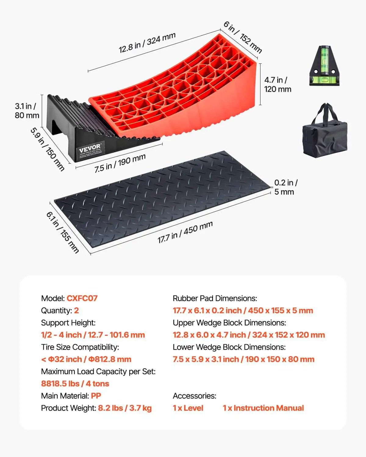 Heavy Duty RV Leveling Blocks Set For Campers And Trailers 2 Pack Up To 8818.5 Lbs Support 4 Inch Max Height Curved Design