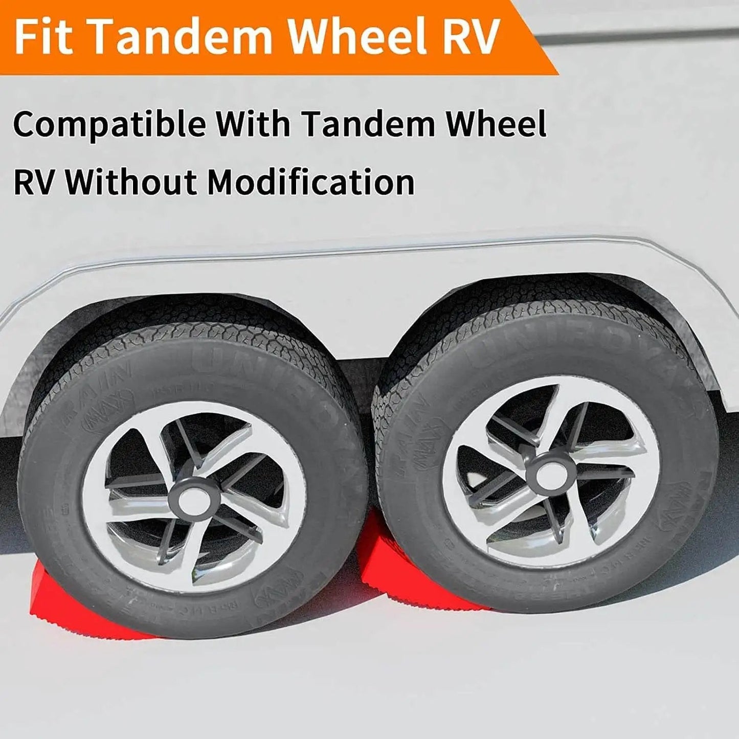 Heavy Duty RV Leveling Blocks Kit for Dual Axle Trailers And Motorhomes, HDPE with Non Slip Gear Mesh installed on tires