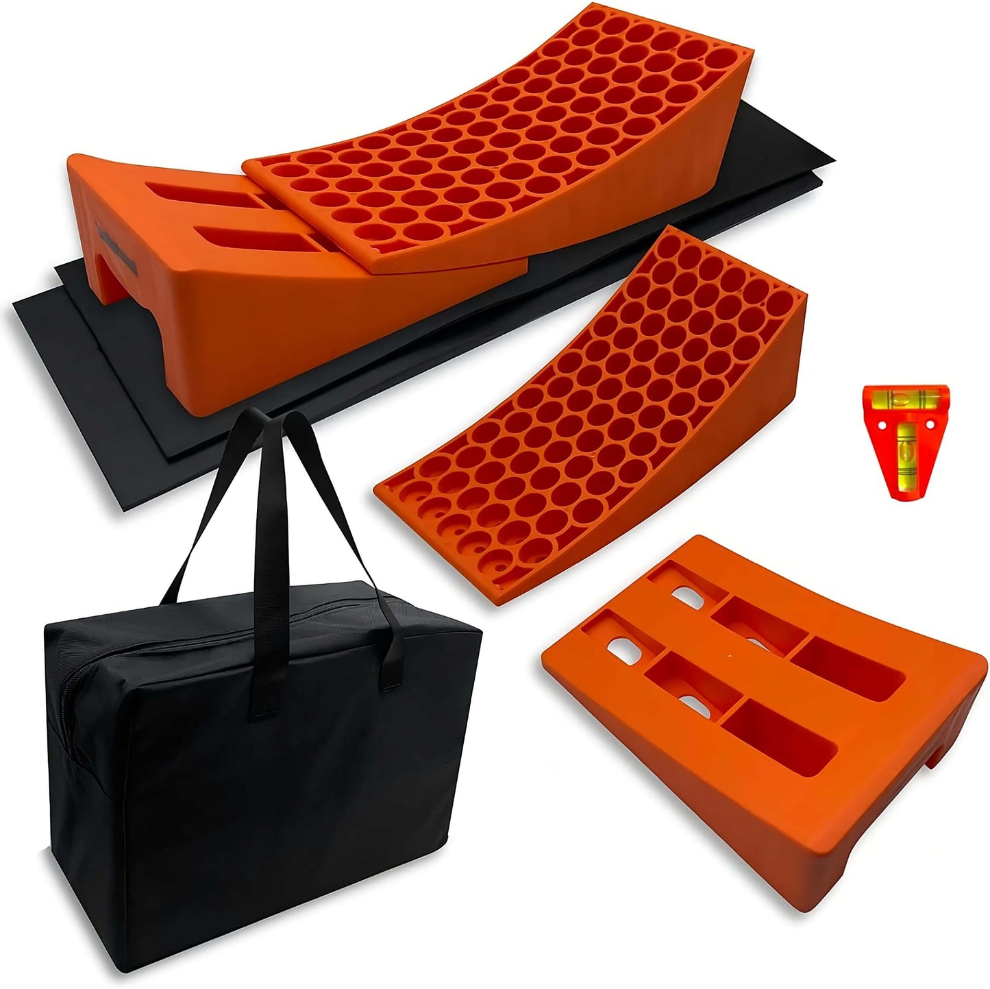 2 Pack RV Leveling Ramps Kit With Anti Slip Camper Levelers For Soft And Uneven Terrain By SecurityMan, Quick And Easy Setup, Dual Axle Trailer Wheel Chocks, Delivers Faster RV Leveling Than Blocks, The Must Have RV Accessory