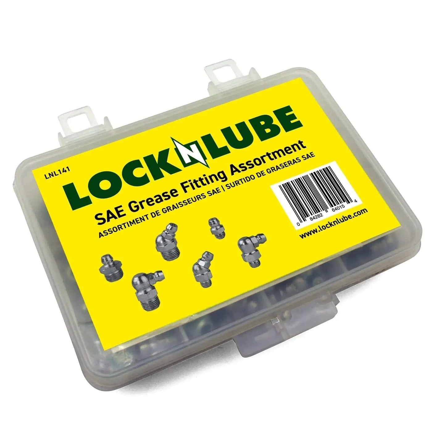 80 Piece SAE Grease Fittings Set With Common 1/8 NPT And 1/4-28 Threads in durable LockNLube plastic case
