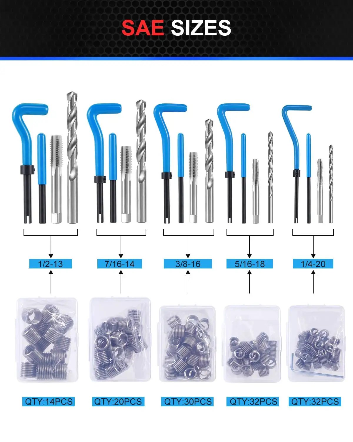 Must Have Ultimate Auto Thread Repair Kit With 320 Piece Set For SAE And Metric Sizes From One Quarter Inch To M12 SAE sizes components