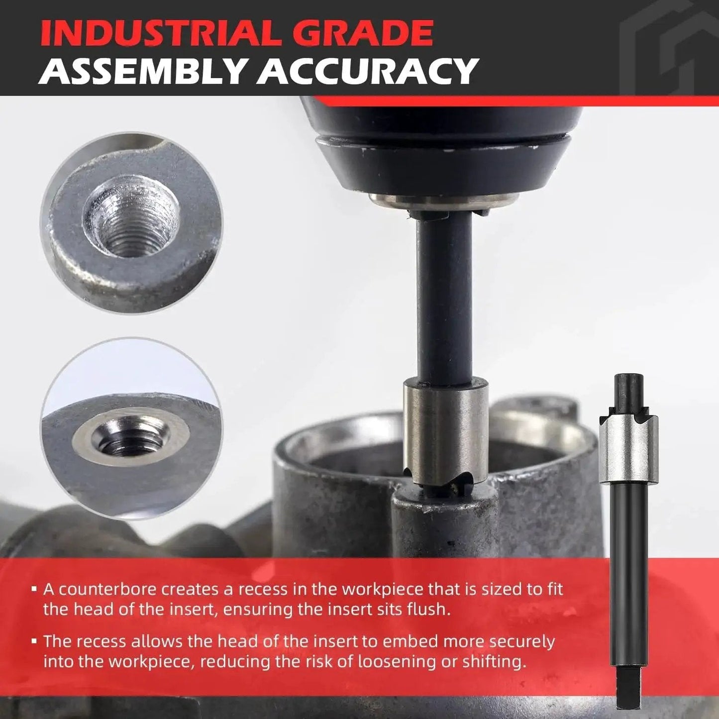 Close-up of 7/16-14 Inch SAE Thread Repair Kit being used with stainless steel insert and tap for industrial accuracy.