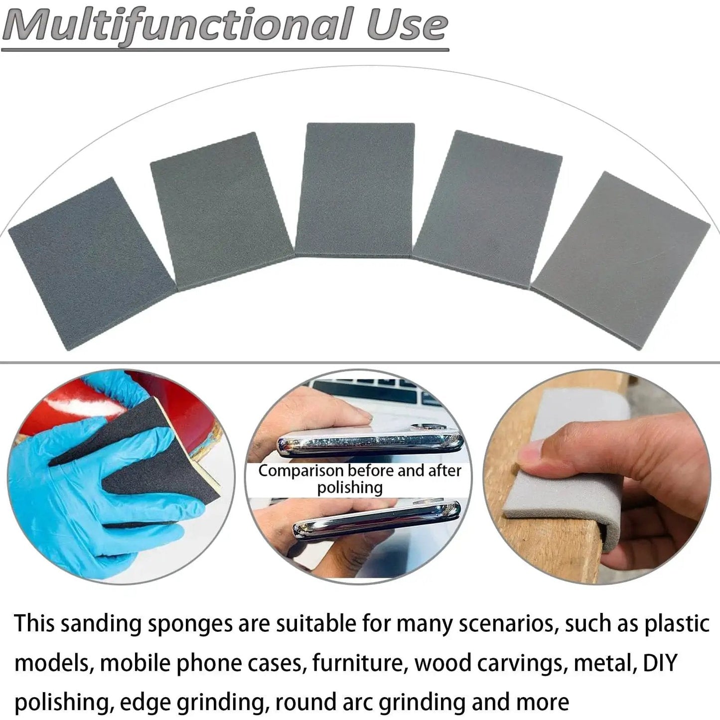 20 Pcs 3x4 Inch Sanding Sponge Set 400 600 1000 2000 3000 Grit For Wet Dry Use with assorted sponges and polishing examples