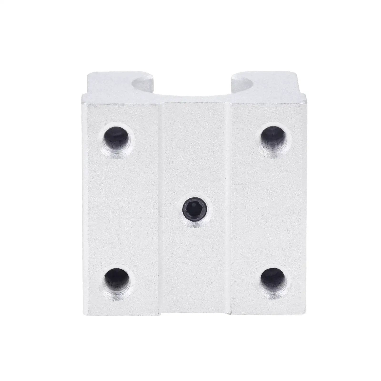 Front view of aluminum block from Four Piece SBR Linear Ball Bearing Blocks Set For 20mm SBR Rails And Guides, showing smooth surface and holes.