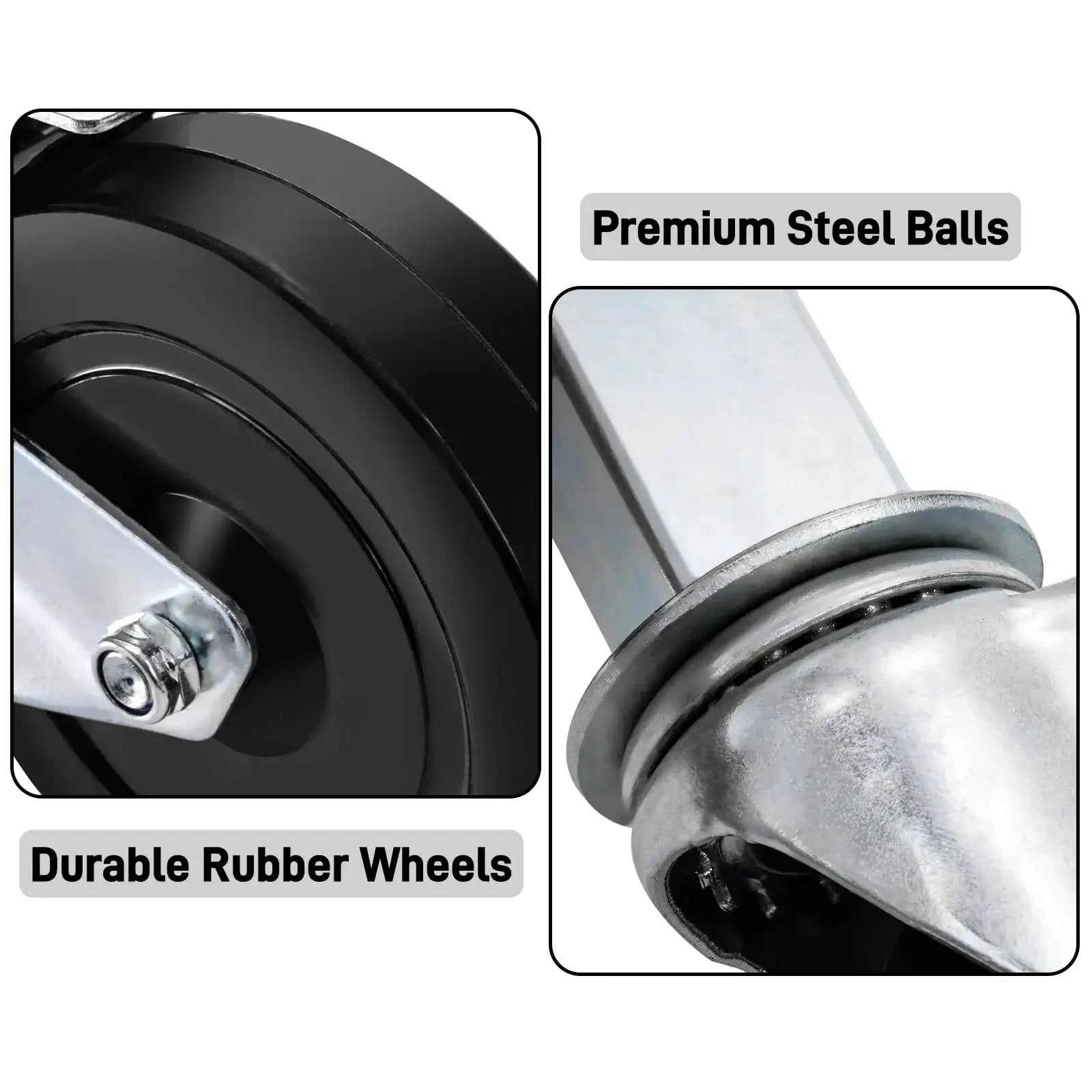 Close-up of 5 Inch Scaffolding Casters Set of 2 With Dual Locking Brakes featuring rubber wheel and steel ball construction.