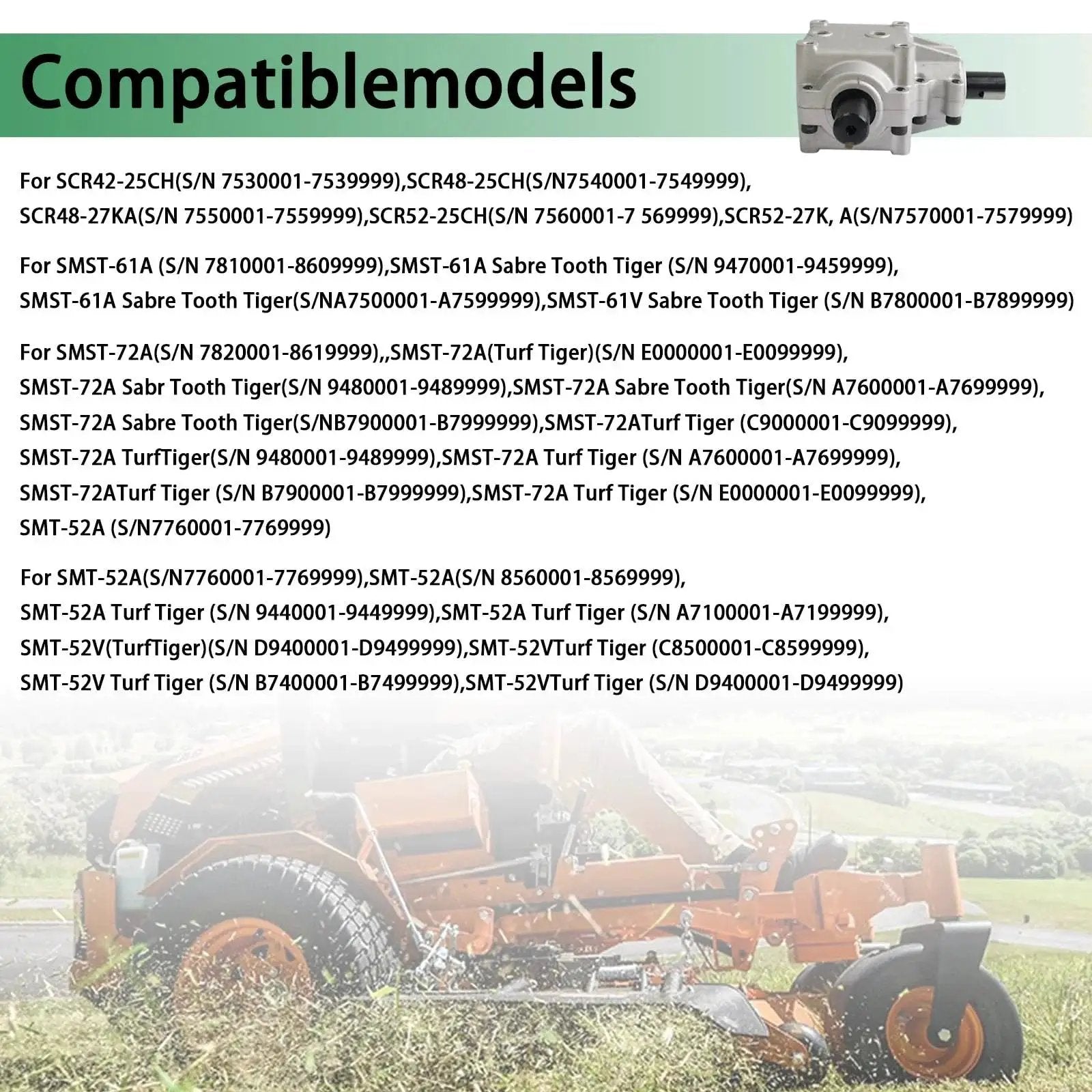Deck Gear Box Assembly For Scag Turf Tiger Mower 482486 481516 Replacement with compatibility list for various models.