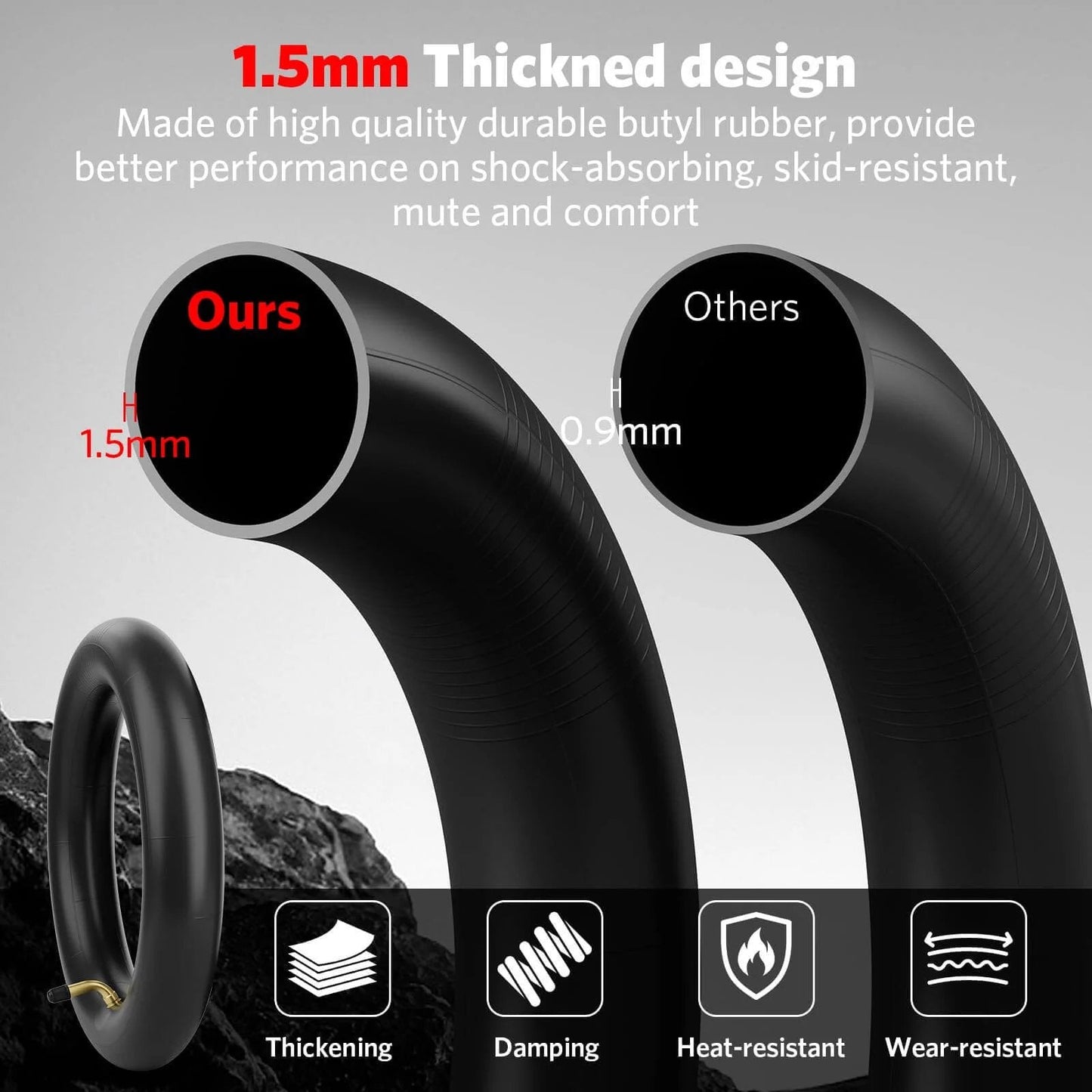 Comparison of 1.5mm thick butyl rubber inner tubes for 2Pack 8.5 Inches Scooter Inner Tube,8.5'' x 2" Inner,8 1/2x2 Pneumatic Tyres