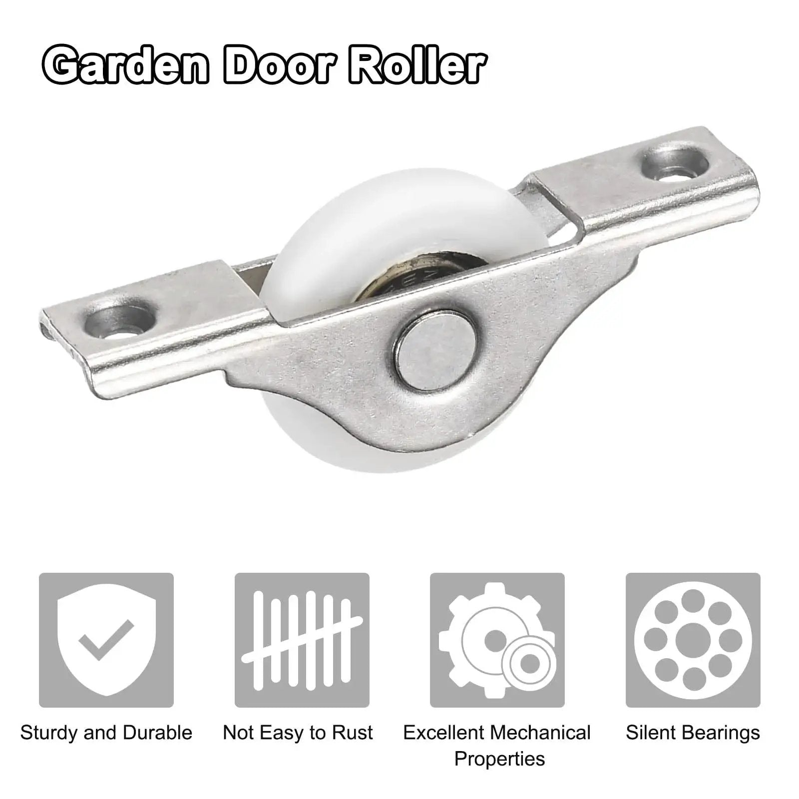Garden door roller with 30mm diameter nylon pulley wheel, durable one-piece iron and nylon casting, suitable for sliding doors and windows.