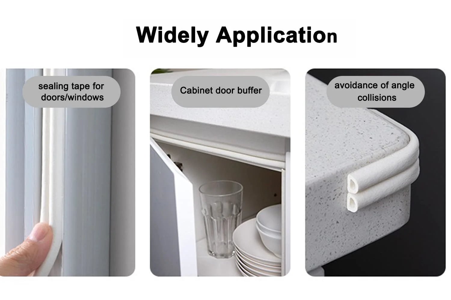 Premium D Type Foam Weather Stripping Tape For Doors And Windows Self Adhesive Sealing Strip 32.8 Ft Long White installed on door edge.