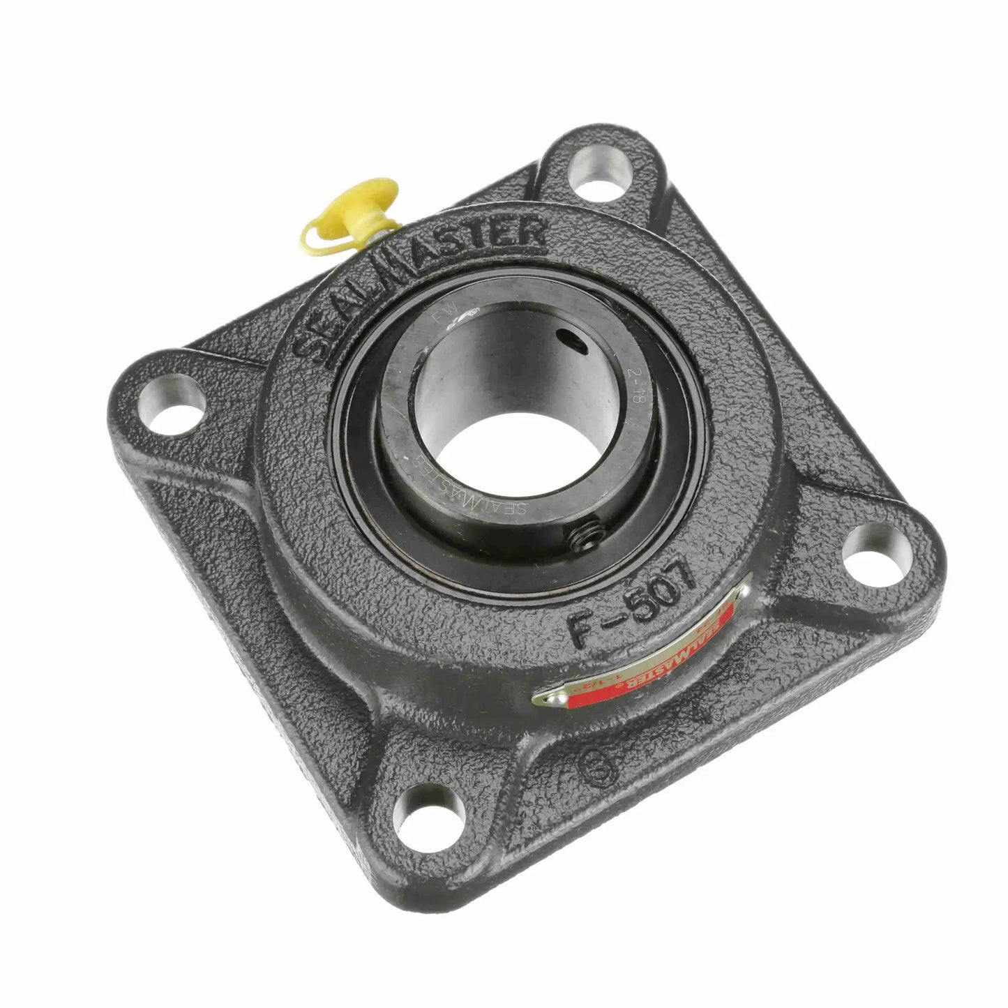 Mounted Cast Iron Four Bolt Flange Ball Bearing Sealmaster SF24 Black Oxided Setscrew Lock front view