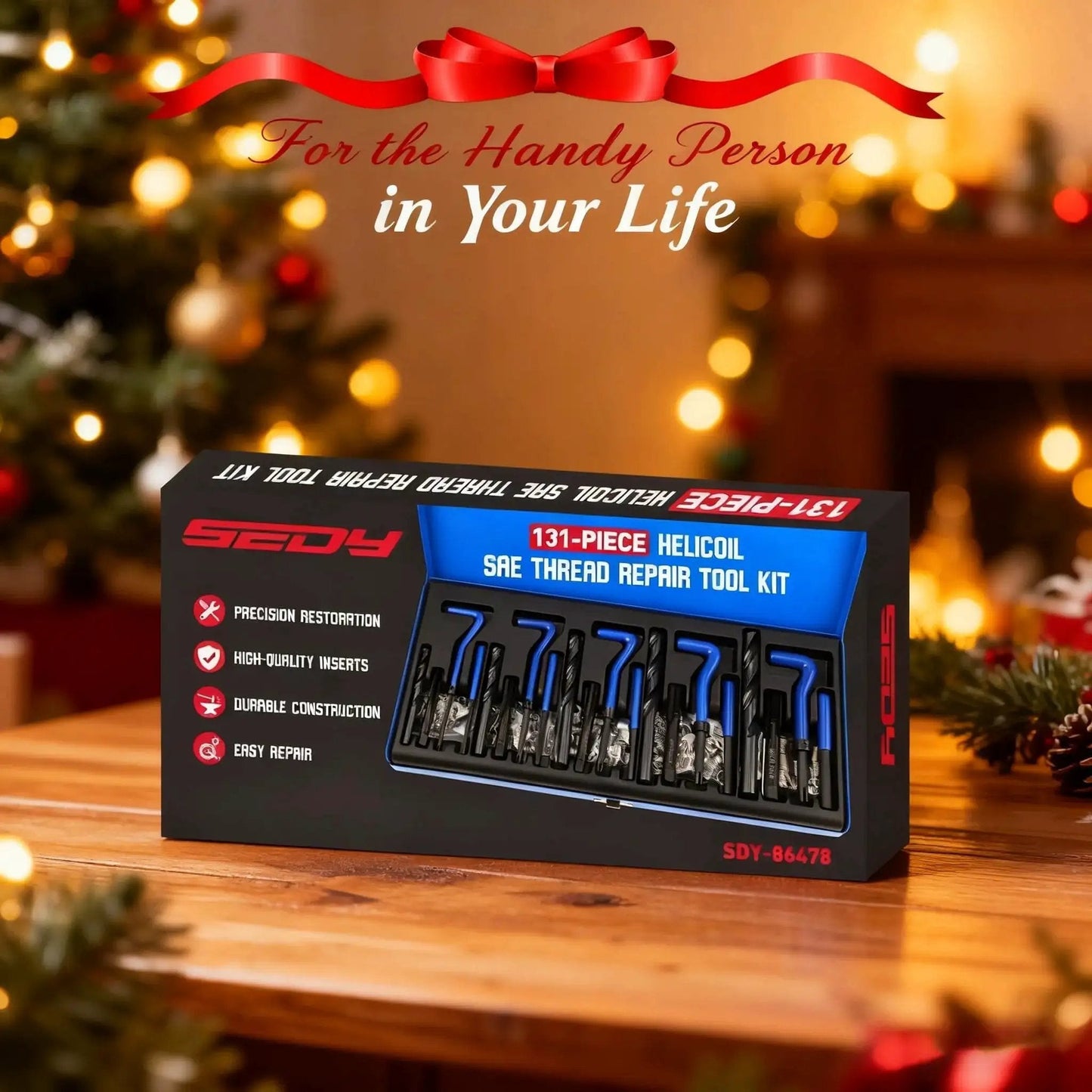 Pro Grade SAE Thread Repair Kit With Helicoil 131 Piece Set By SEDY on holiday background