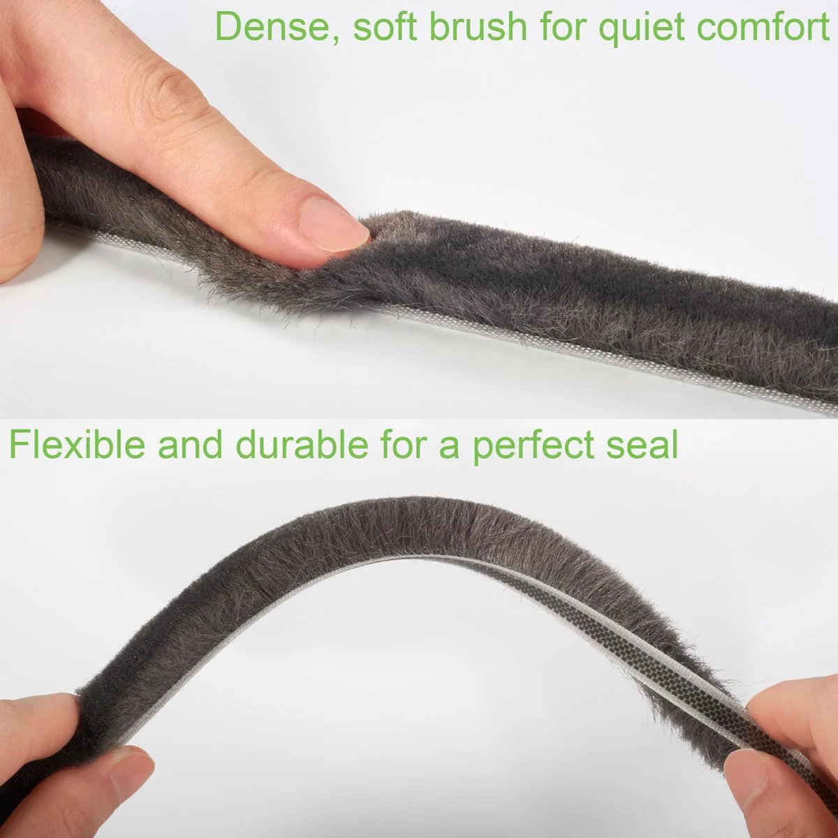 Close-up of Self Adhesive Weather Stripping Seal For Doors And Windows That Blocks Drafts And Noise Gap Filler showing soft brush texture and flexibility.