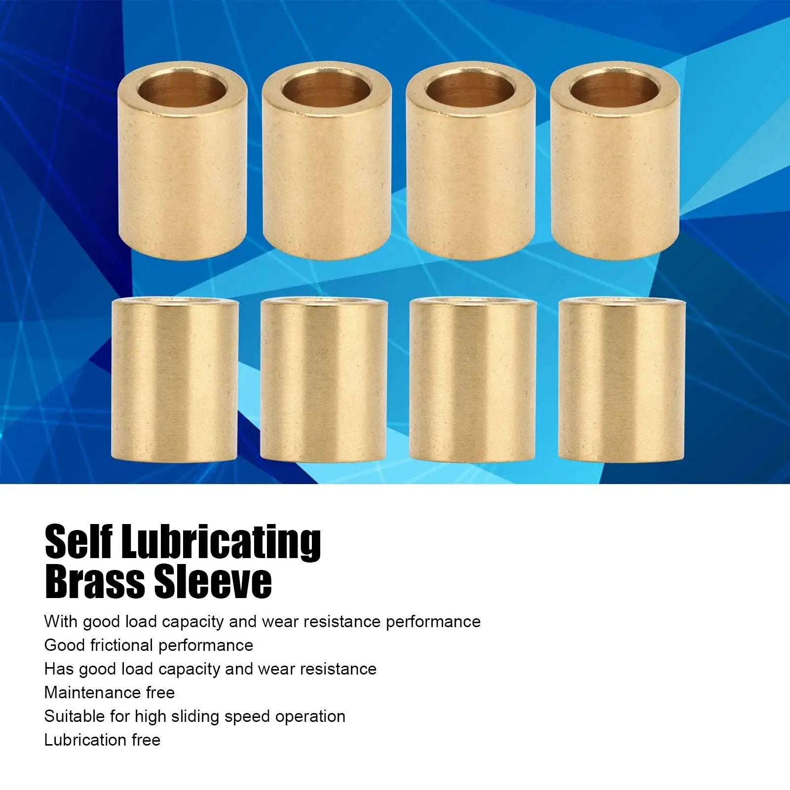 8 Pieces Self Lubricating Brass Bearing Sleeve Set With 8mm Bore 12mm Outer Diameter 15mm Length shown on blue background
