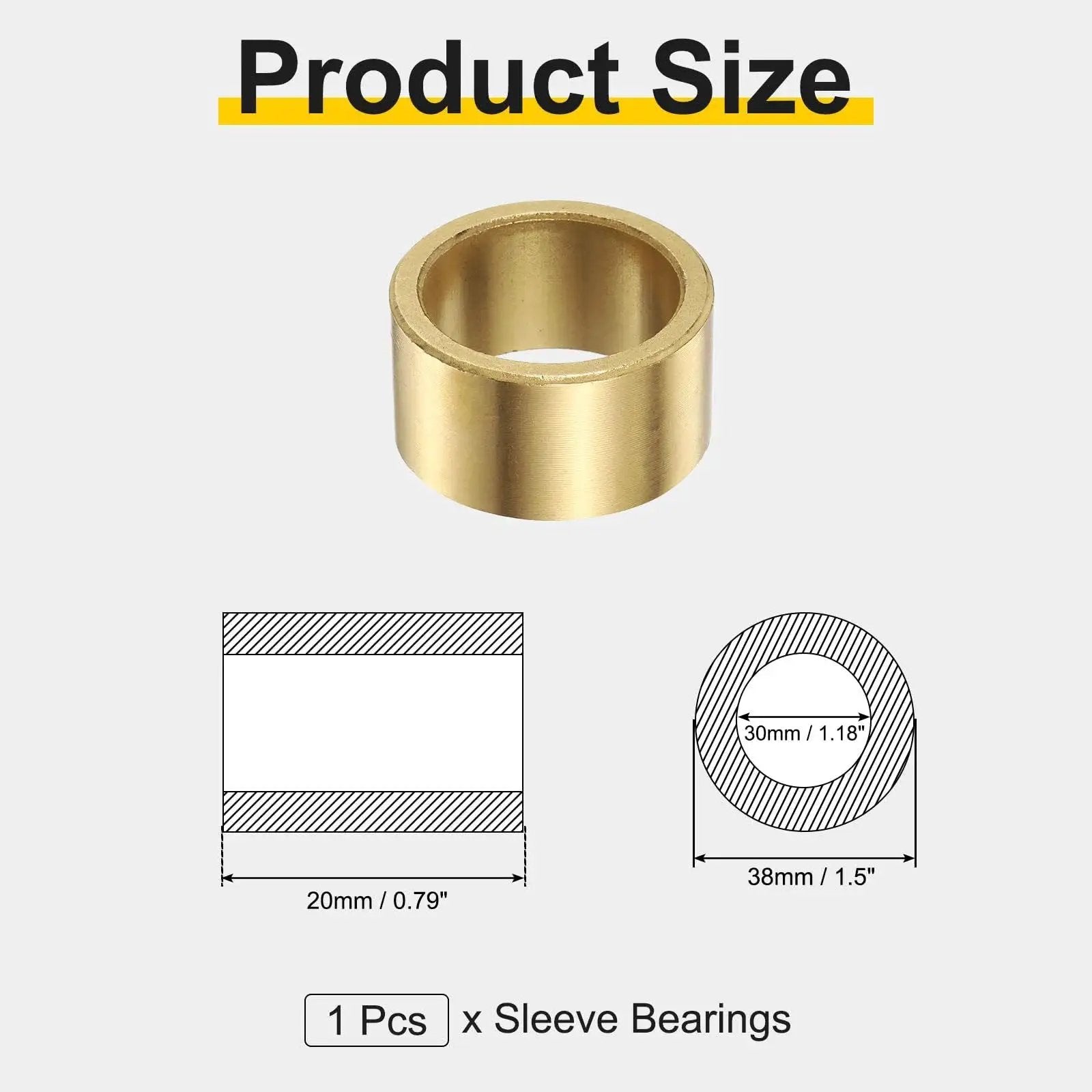 Self Lubricating Sintered Bronze Sleeve Bearing 30mm Bore 38mm Outer Diameter 20mm Length product size chart