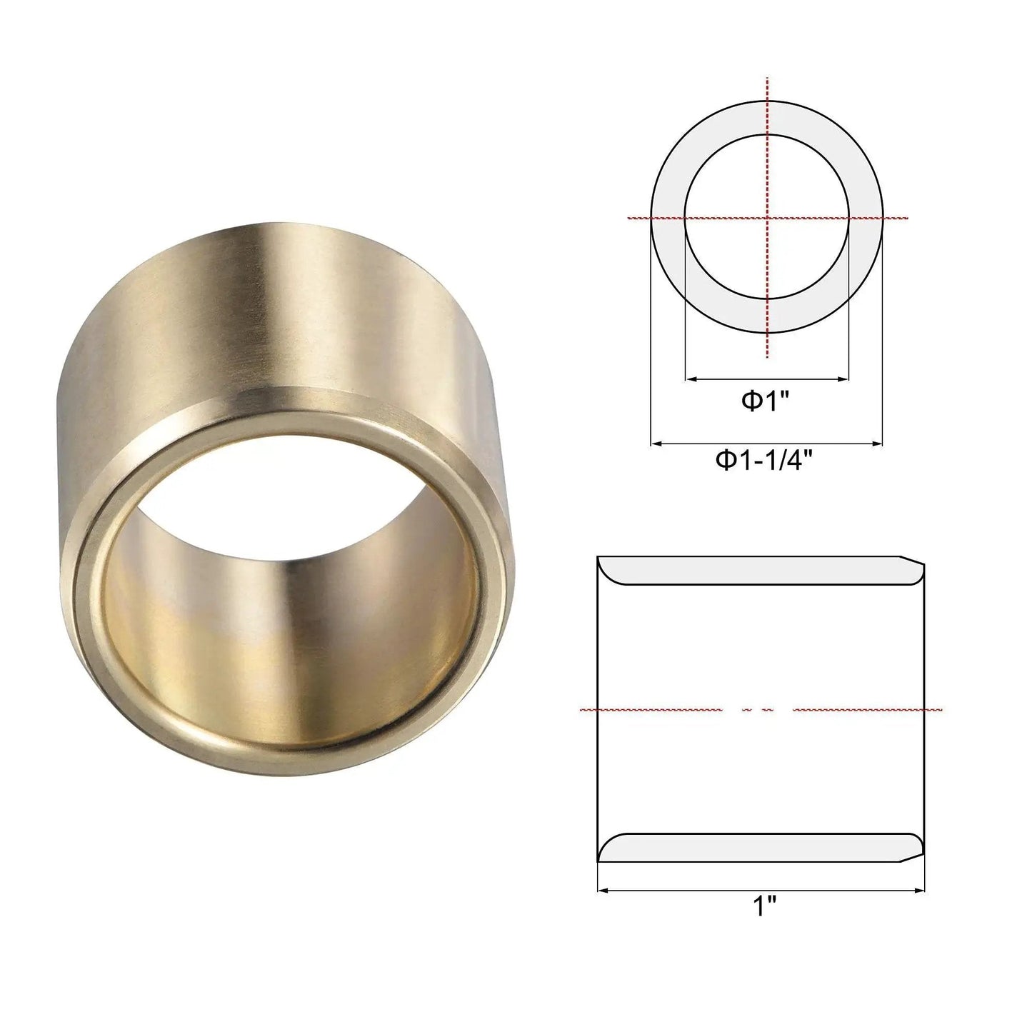 Self-Lubricating Cast Brass Sleeve Bearing With 1 Inch Bore And One And A Quarter Inch Outer Diameter And 1 Inch Length, diagram included