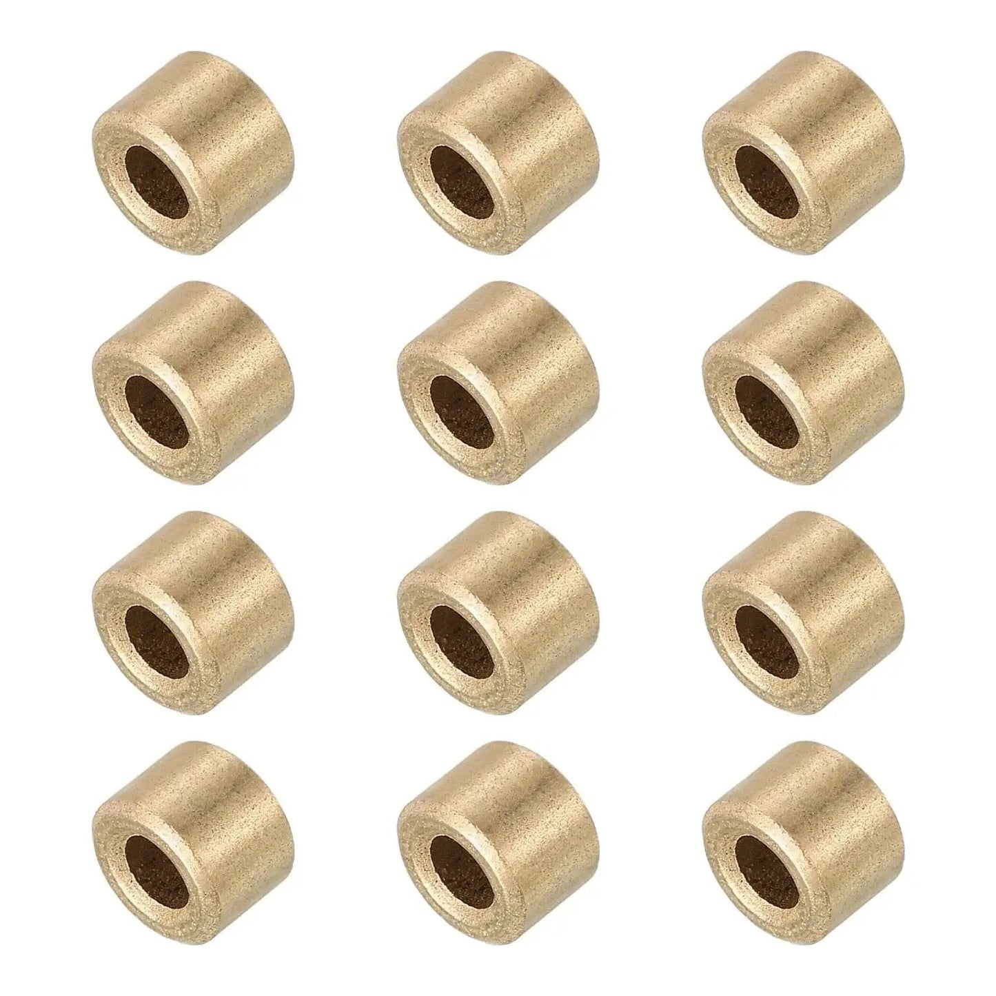 Self Lubricating Cast Brass Sleeve Bearings 3mm Bore by 6mm Outer Diameter and 4mm Length Gold Tone Pack of 12 displayed in grid layout