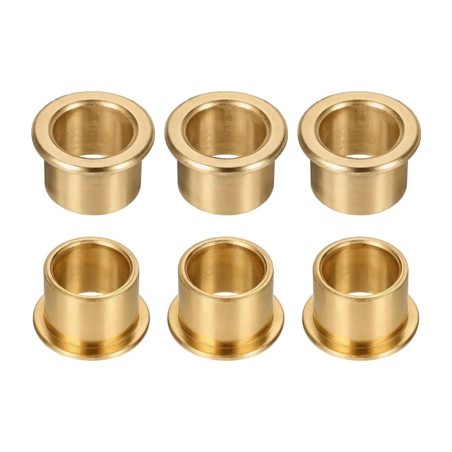 Six Pcs Flange Sleeve Bearings With 16mm Bore, 20mm OD, And 16mm Length, Self Lubricating Sintered Bronze Bushings, front view