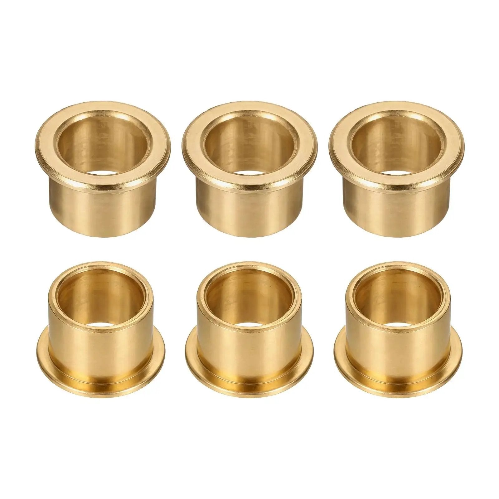 Six Pcs Flange Sleeve Bearings With 16mm Bore, 20mm OD, And 16mm Length, Self Lubricating Sintered Bronze Bushings, front view