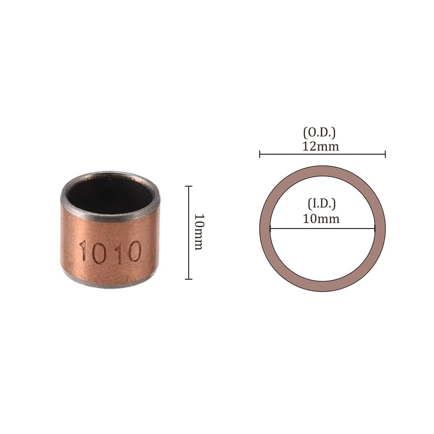 10 Pcs 1010 Sleeve Bearings Self Lubricating Wrapped Oilless Plain Bearings 10mm Bore 12mm Outside Diameter 10mm Length