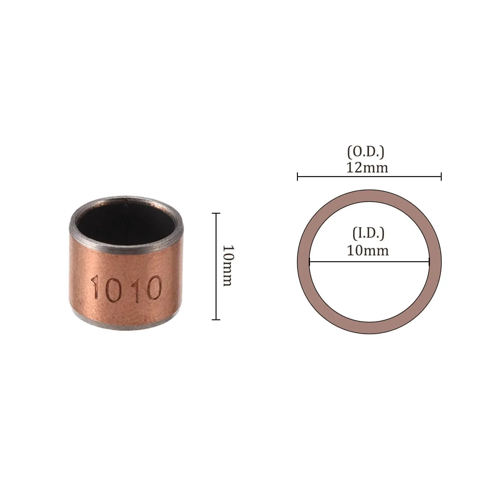 10 Pcs 1010 Sleeve Bearings Self Lubricating Wrapped Oilless Plain Bearings 10mm Bore 12mm Outside Diameter 10mm Length