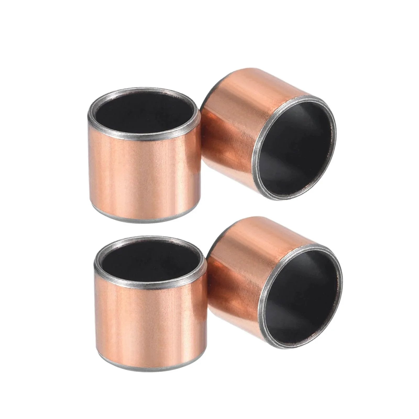 Self Lubricating Sleeve Bearing Three Quarter Inch Bore Seven Eighths Inch Outer Diameter Three Quarter Inch Length Four Pack Wrapped Oilless Bushings Bronze Sintered Composite Coated Carbon Steel Base