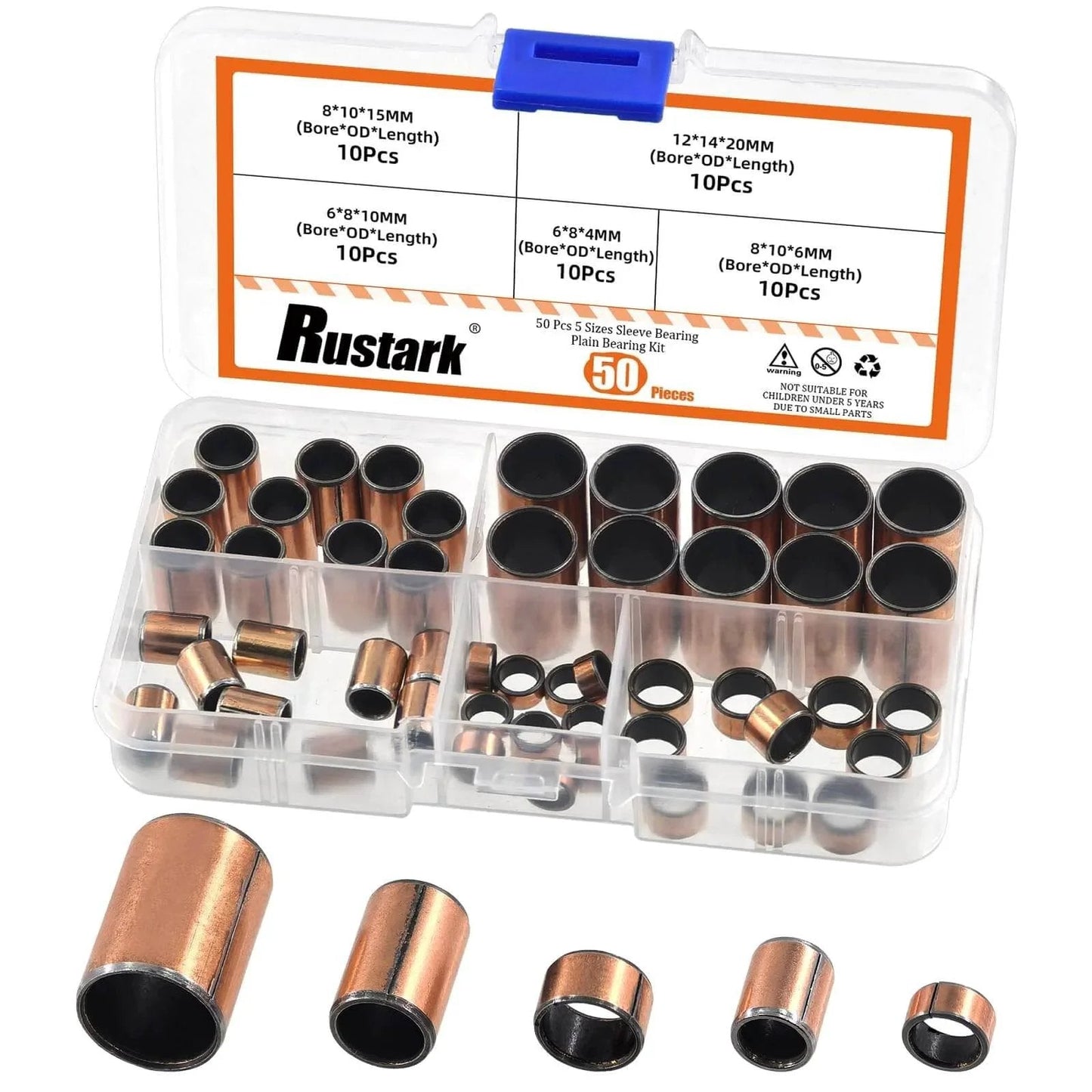 50Pcs Five Sizes Sleeve Bearings Self Lubricating Plain Bearings Oil Free Bushings For Sliding Parts In Machinery Industry Equipment Includes Sizes 6x8x4mm 6x8x10mm 8x10x6mm 8x10x15mm And 12x14x20mm