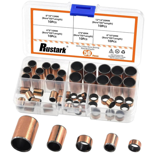 50Pcs Five Sizes Sleeve Bearings Self Lubricating Plain Bearings Oil Free Bushings For Sliding Parts In Machinery Industry Equipment Includes Sizes 6x8x4mm 6x8x10mm 8x10x6mm 8x10x15mm And 12x14x20mm
