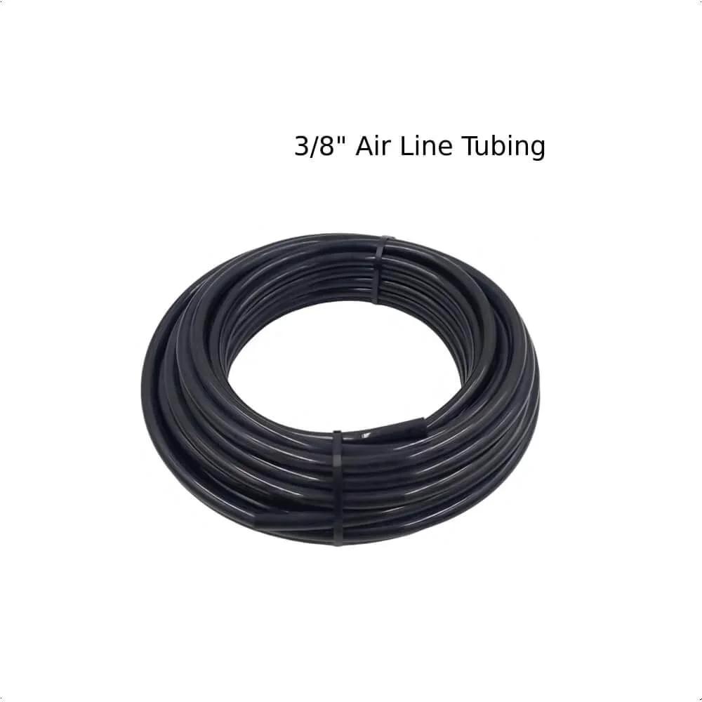 Coiled black 3/8 inch air line tubing from PartLogix Three Way Push Pull Manual Tailgate Dump Air Valve Kit for Semi Trailer Axle.