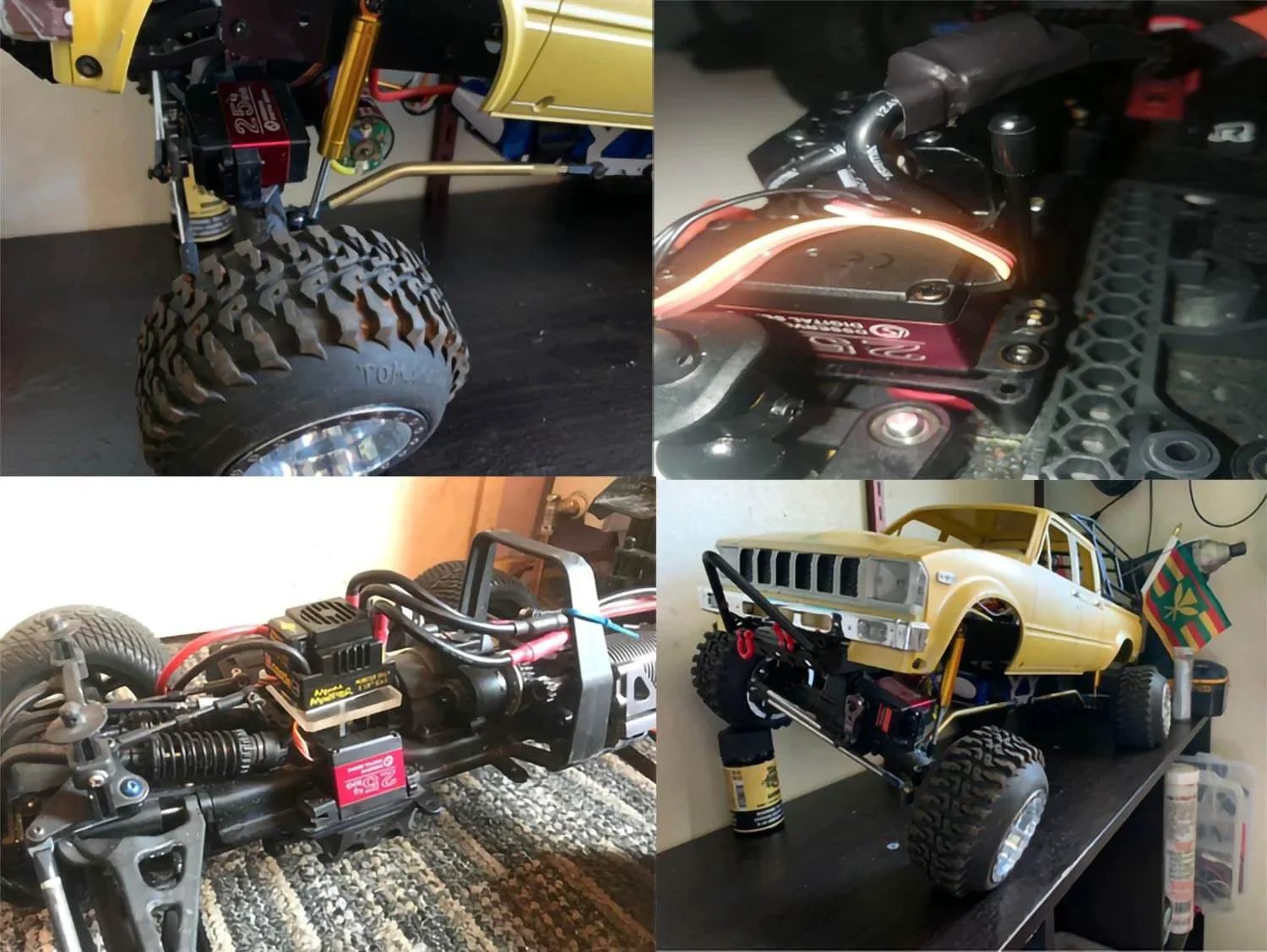 Close-up of Servo High Torque Metal Gear Standard Digital Servo 25KG/0.13S 6.8V installed in RC car chassis, showing gear details.