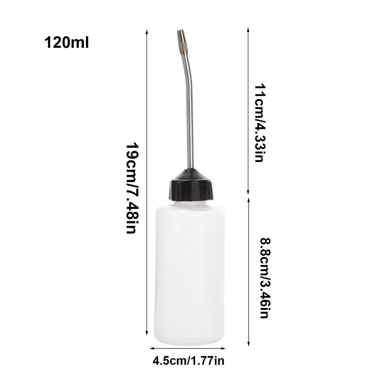 Two Pack 120ml Sewing Machine Oil Can Set With Precision Long Nozzle Lubricant showing size dimensions