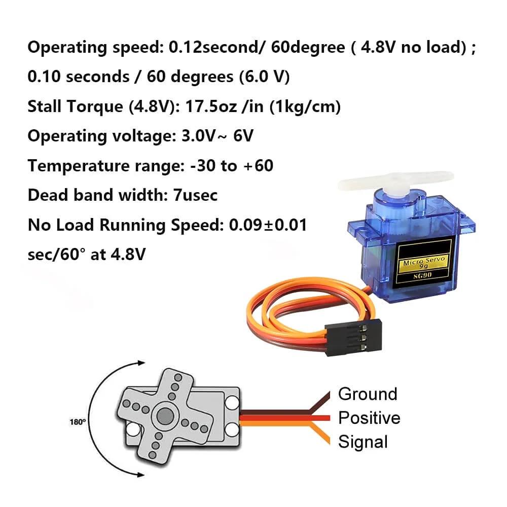 2Pcs SG90 Micro Servo Motor 180 Degree SG90 9G Gear Motor Control for Arduino Raspberry Pi RC Car Toy Robot Helicopter