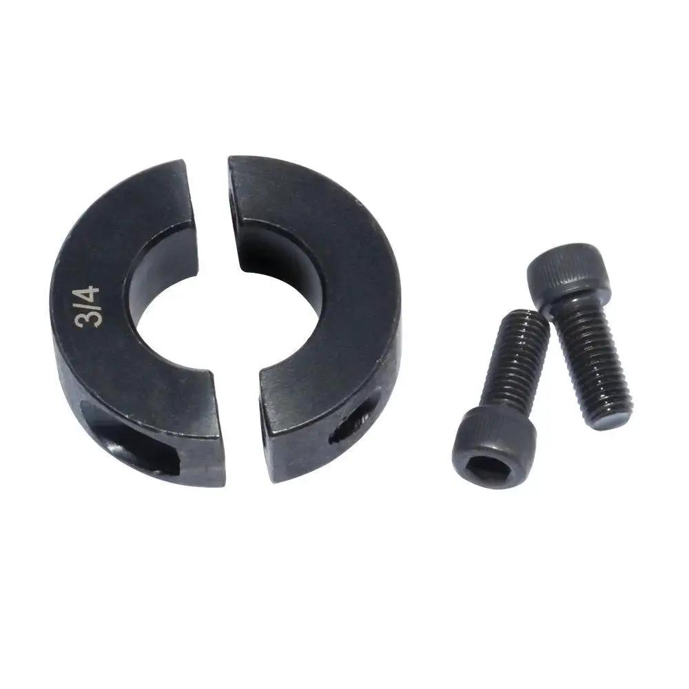 Two Piece Clamping Shaft Collar Three Quarters Inch Double Split Set Screw Style Carbon Steel Bore shown with screws