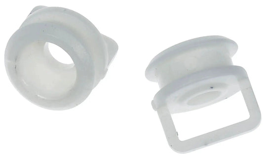 Shift Cable Bushing Kit For Cadillac Chevrolet And GMC Models OE Fix Direct Replacement, two white bushings on white background.