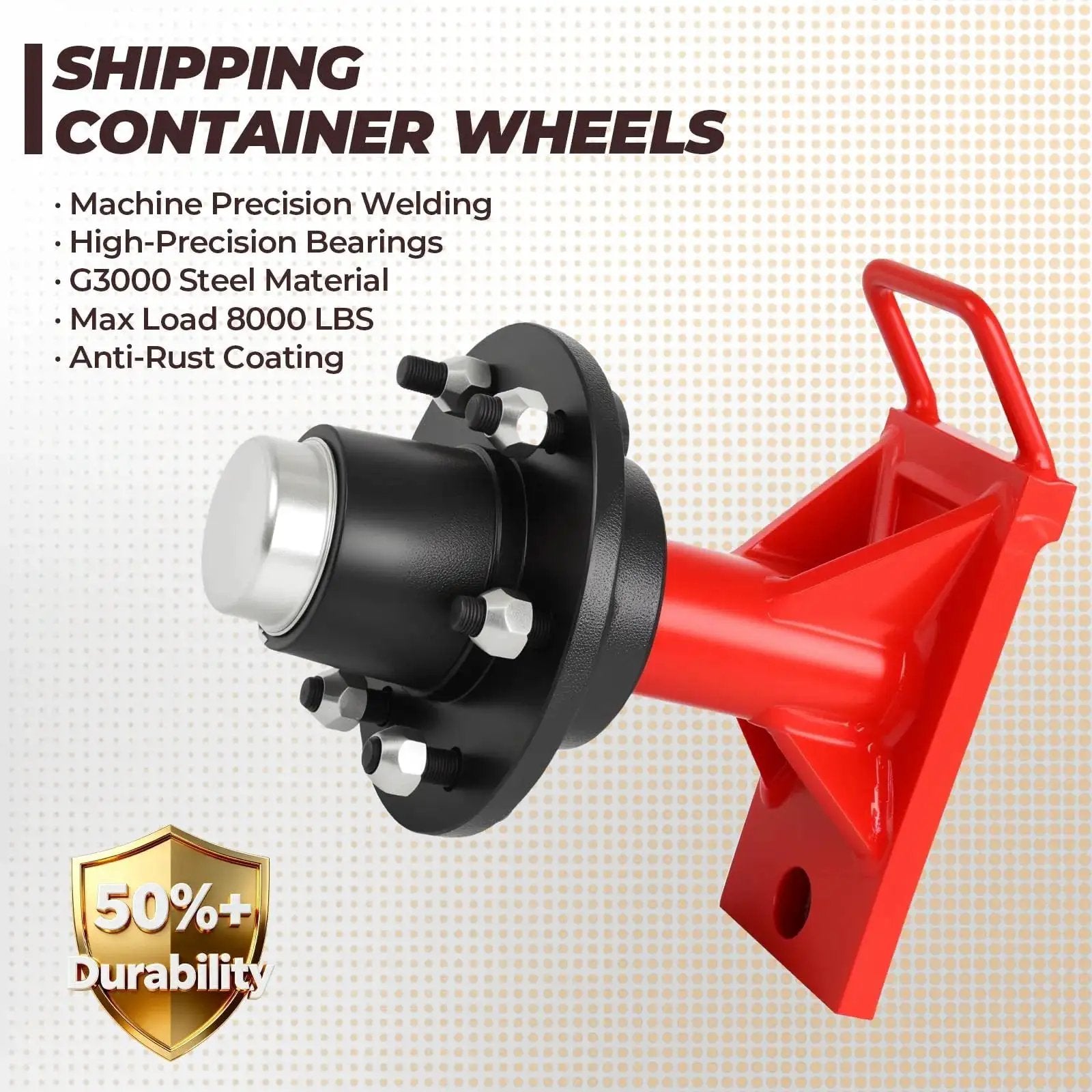 Heavy Duty Shipping Container Wheels Kit For 20-40ft Containers, 6-Lug Casters, red support bracket, black wheel hub