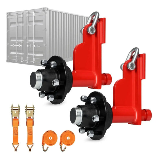 2 Pack Shipping Container Wheels 6 Lug Axles Kit With Ratchet Tie Down for moving containers, heavy-duty steel construction