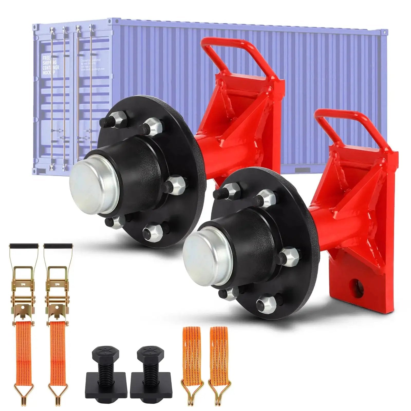 Heavy Duty Shipping Container Wheels Kit For 20-40ft Containers, 6-Lug Casters with ratchet straps and fasteners