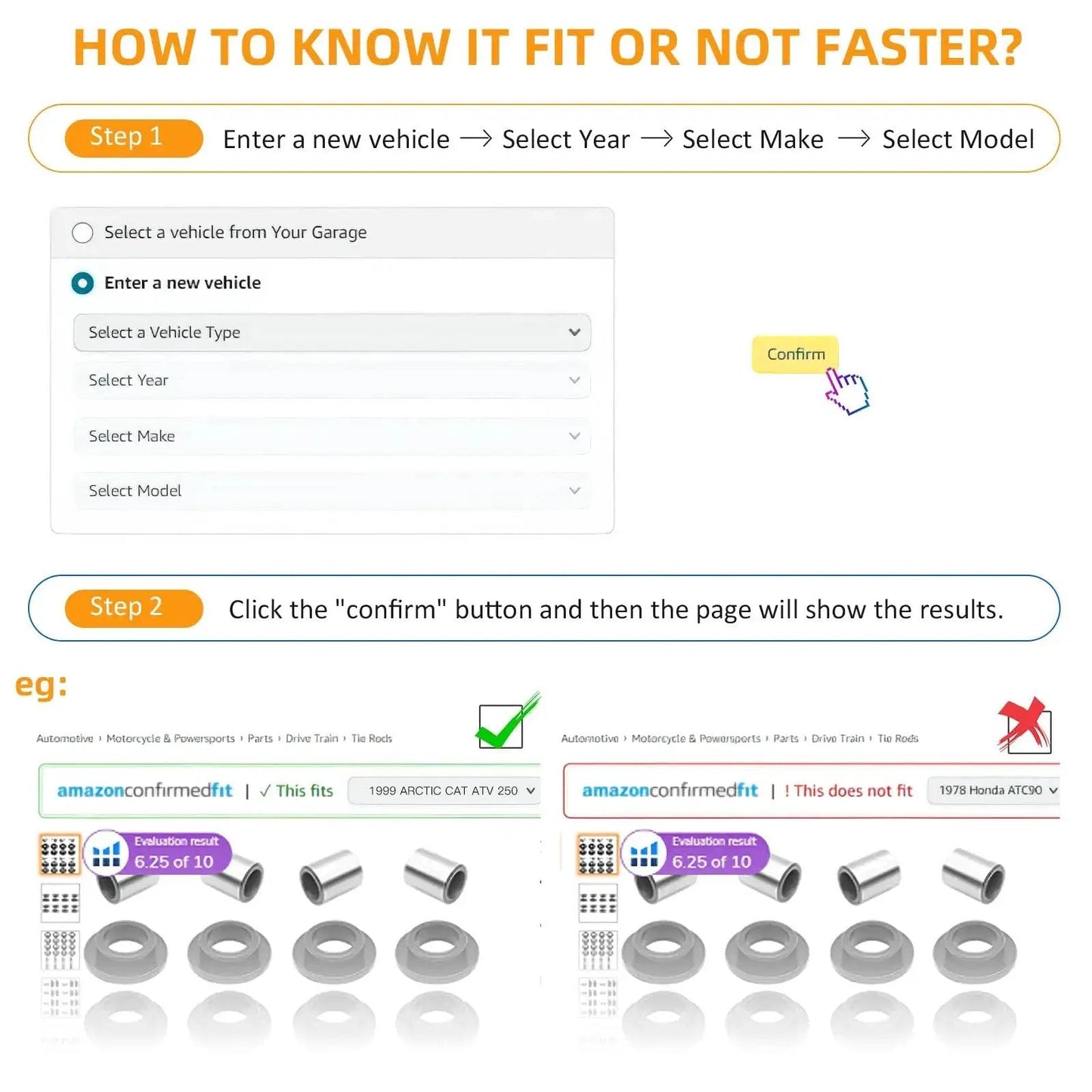 Instructions for checking fit of Shock Bushing Kit 16 Pcs And Bearing Sleeve Kit 8 Pcs For Arctic Cat ATV models.