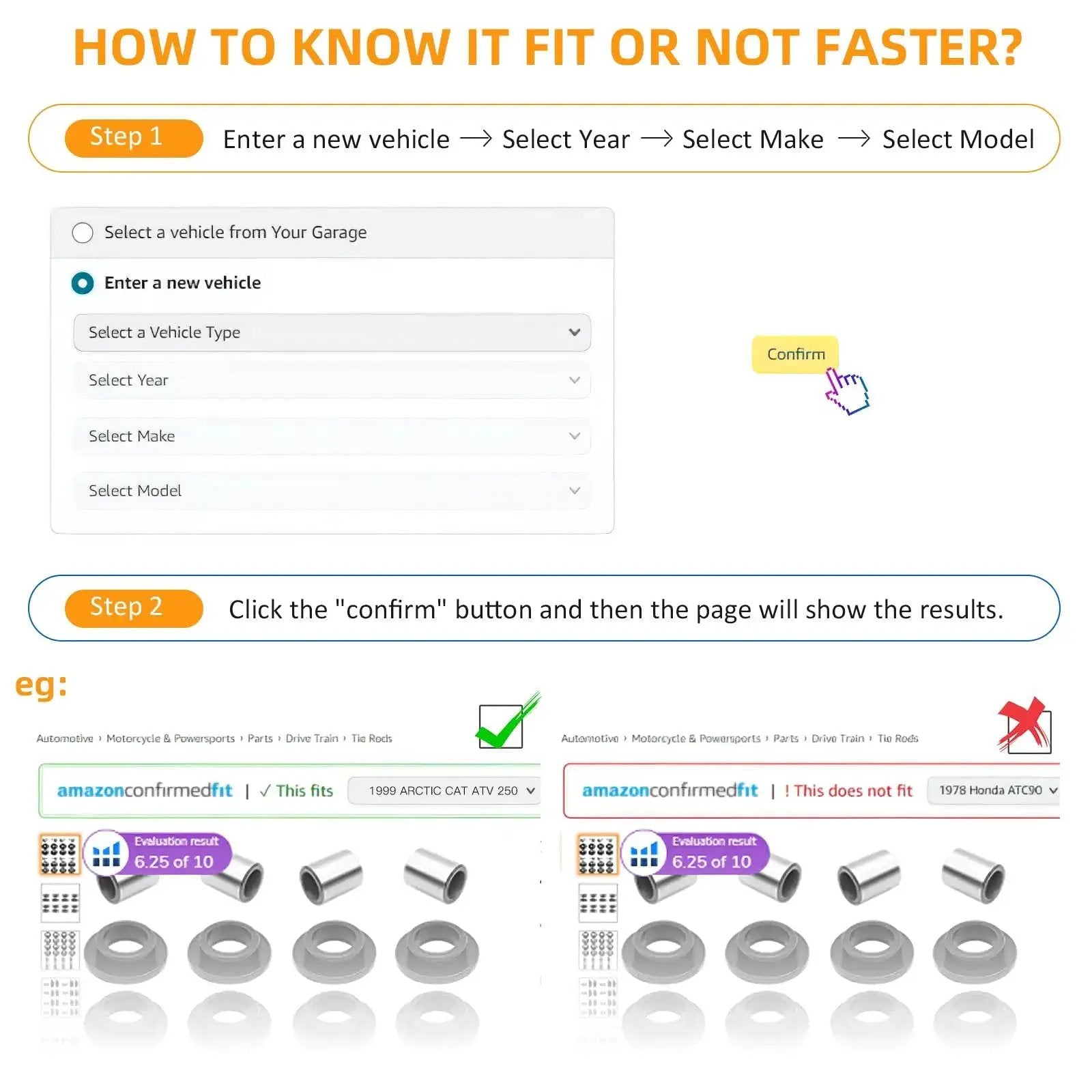 Instructions for checking fit of Shock Bushing Kit 16 Pcs And Bearing Sleeve Kit 8 Pcs For Arctic Cat ATV models.