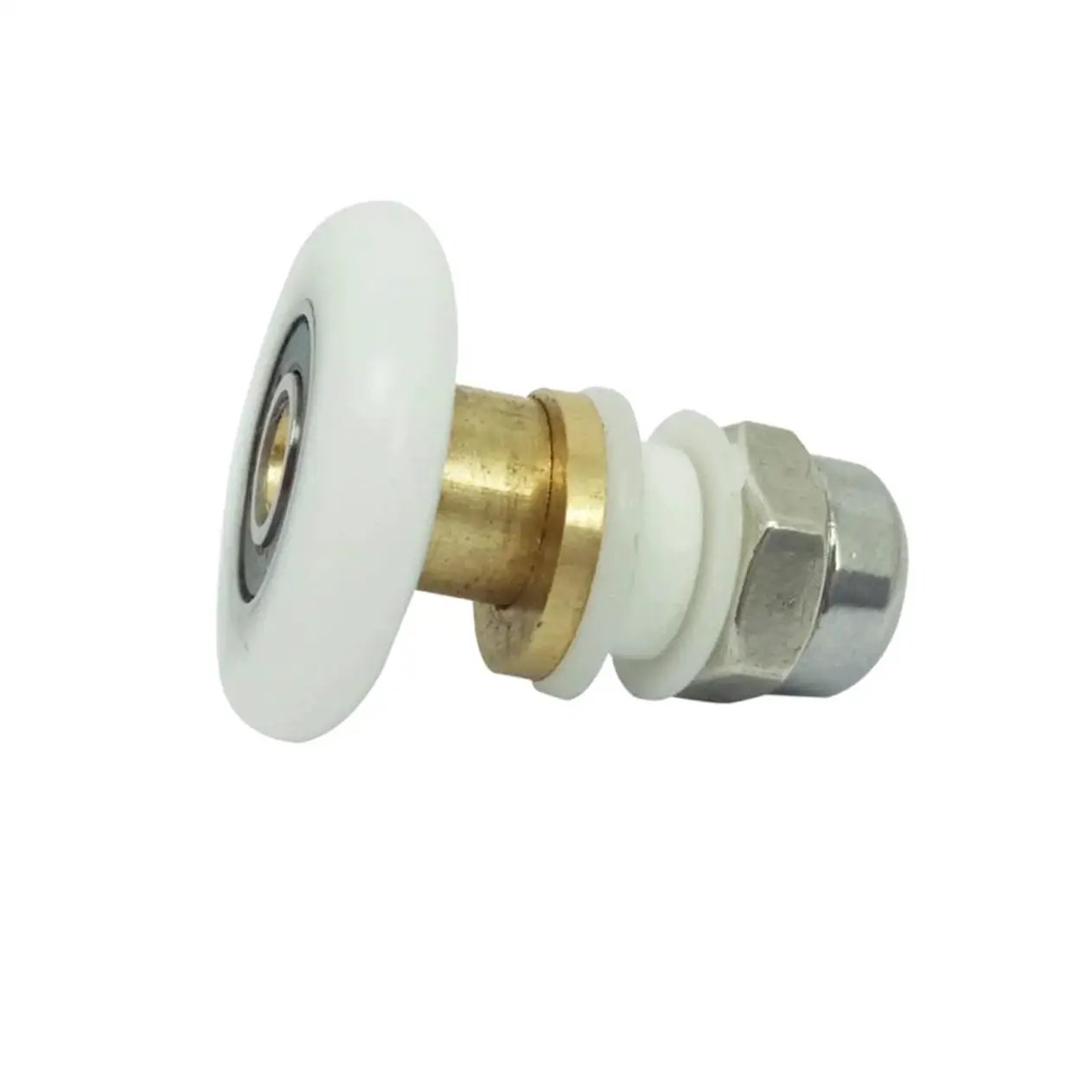 Sliding Door Hanging Roller 4 Pcs Set For Shower RV Bathroom Cabinet Stainless steel axle and white ABS wheel close-up